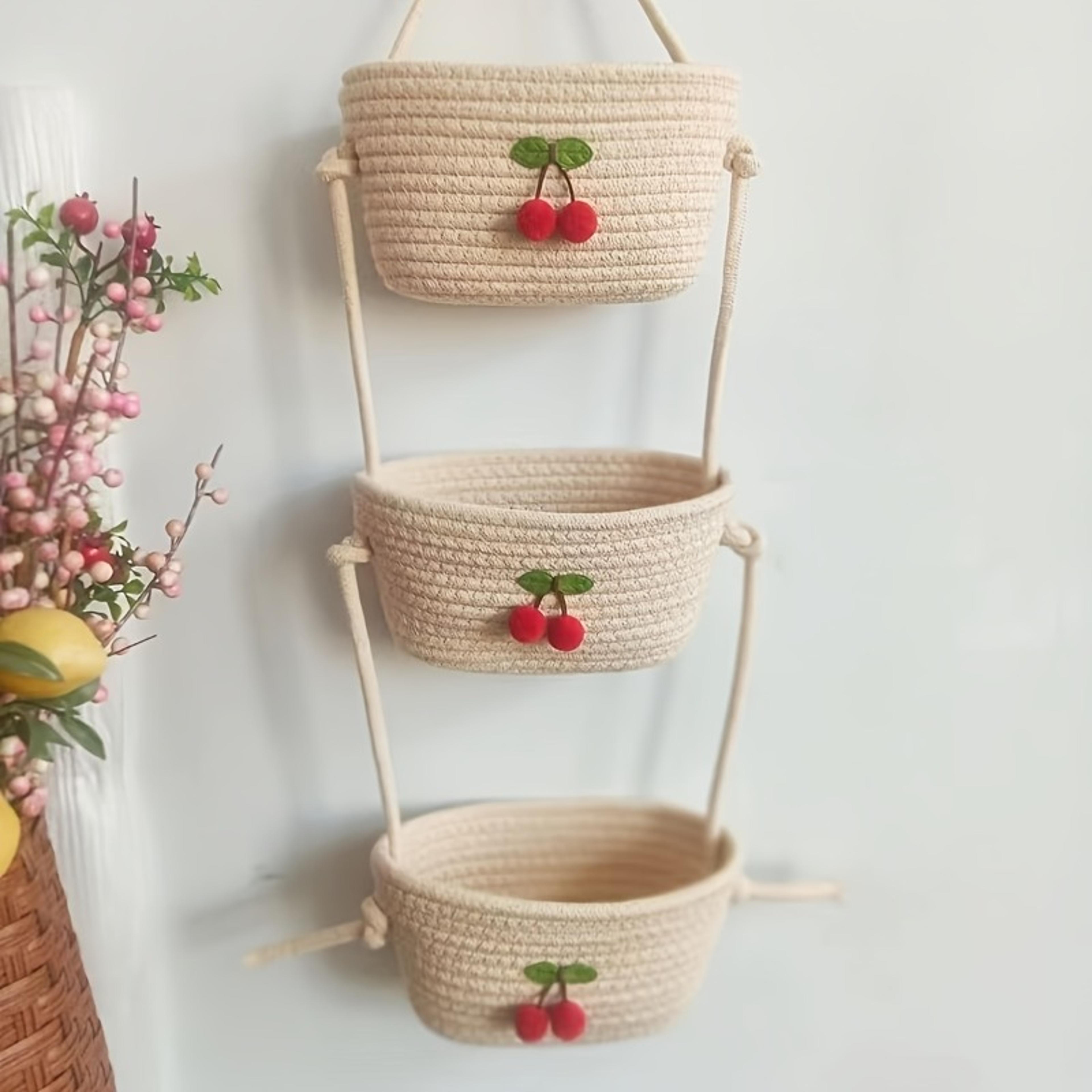 hanging storage baskets, hand-woven wall-mounted shelf baskets, decorative storage baskets for home