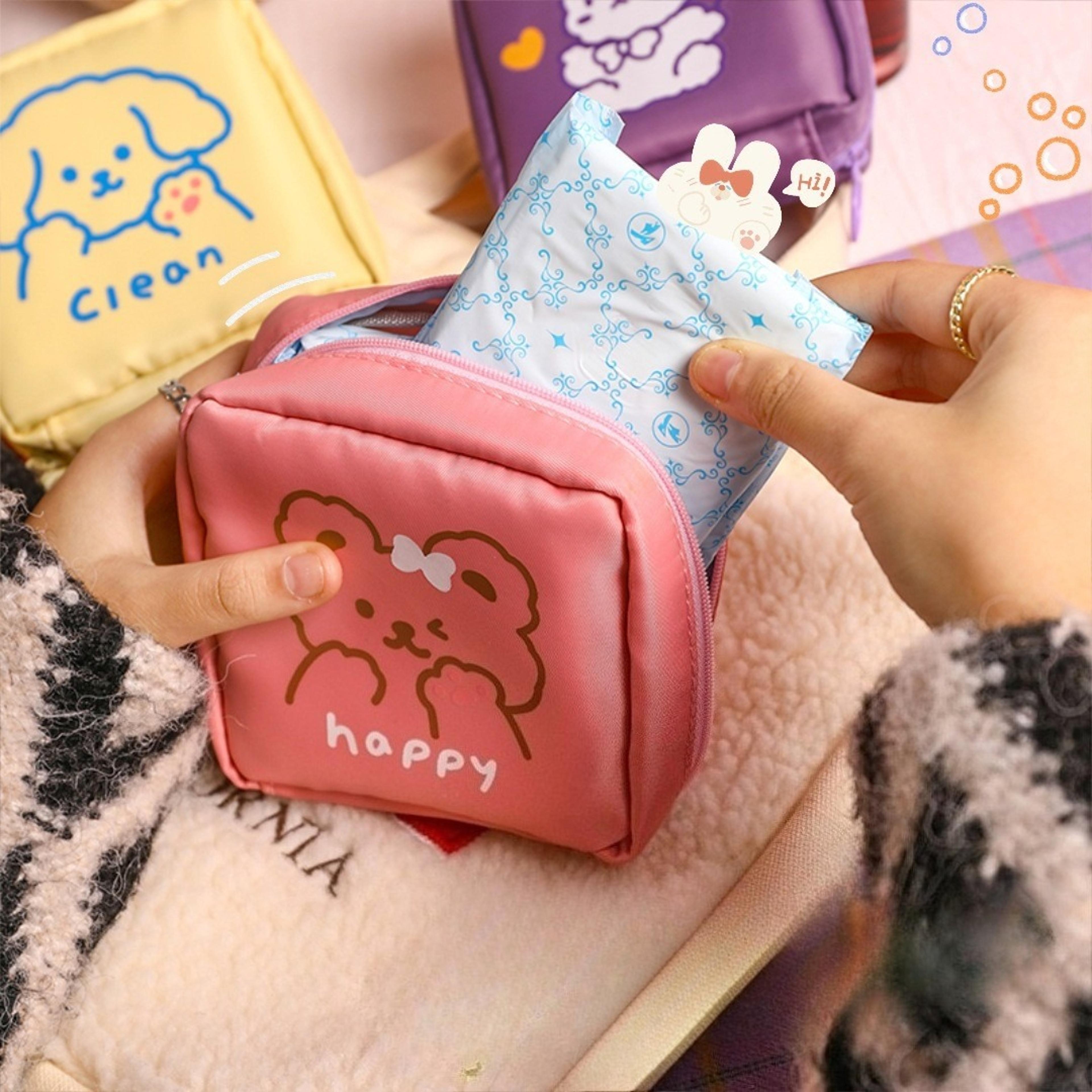 small cosmetic bag for travel, portable sanitary pad storage box, lipstick coin organizer for girls.
