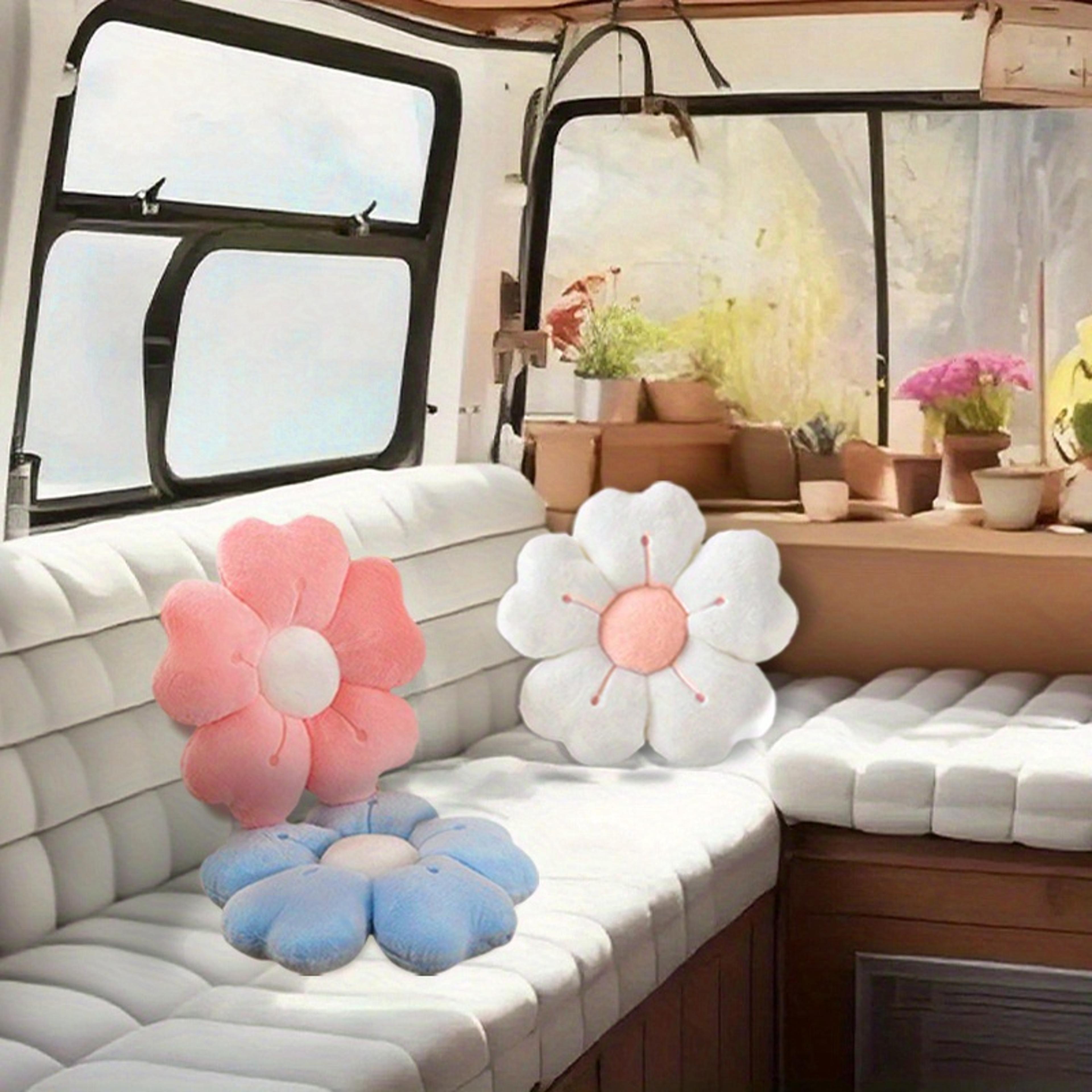 soft plush daisy flower pillow, cozy decorative cushion for bed and sofa, white pink floral design for home decor