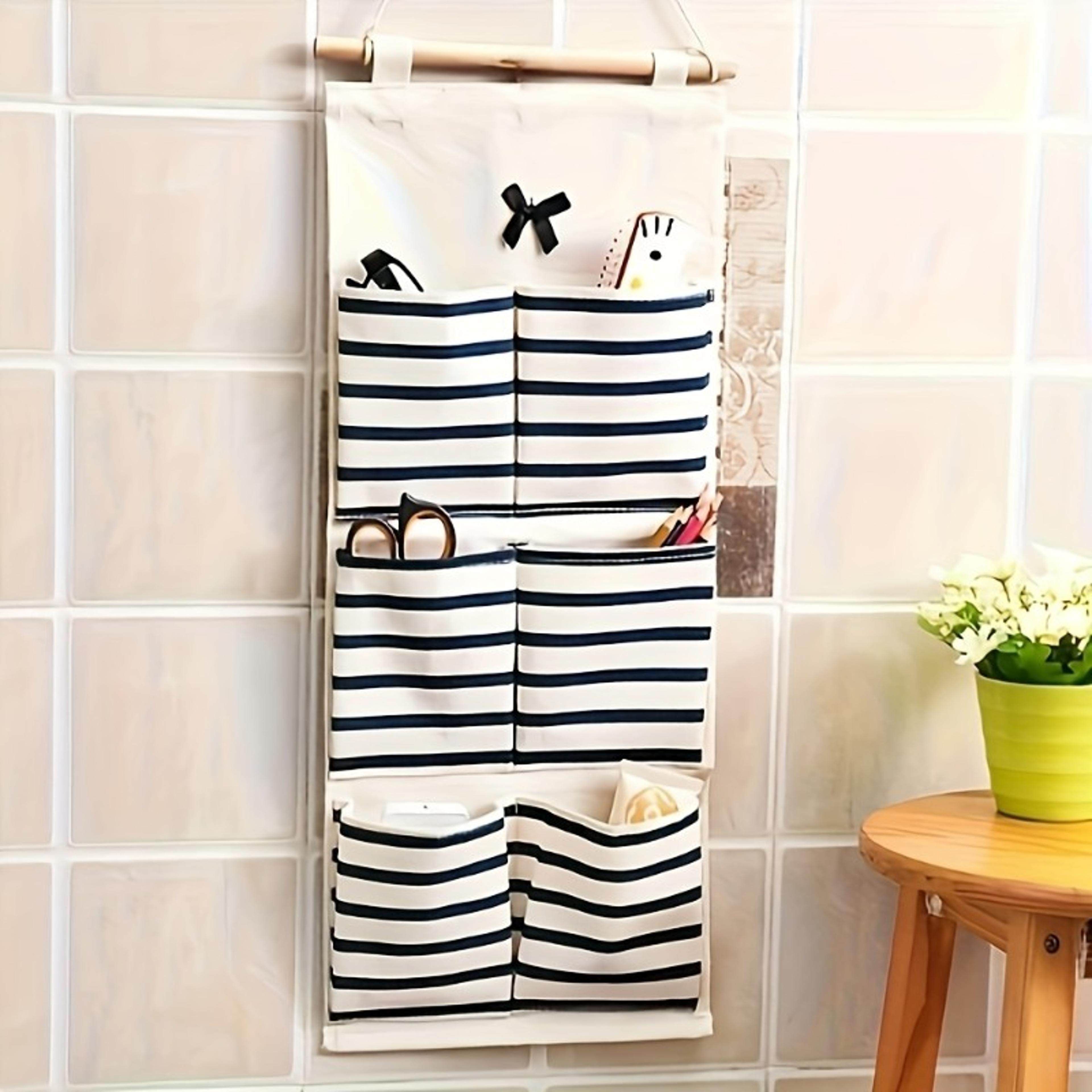 linen hanging organizer with multi pockets, wall mounted closet storage for efficient room organization