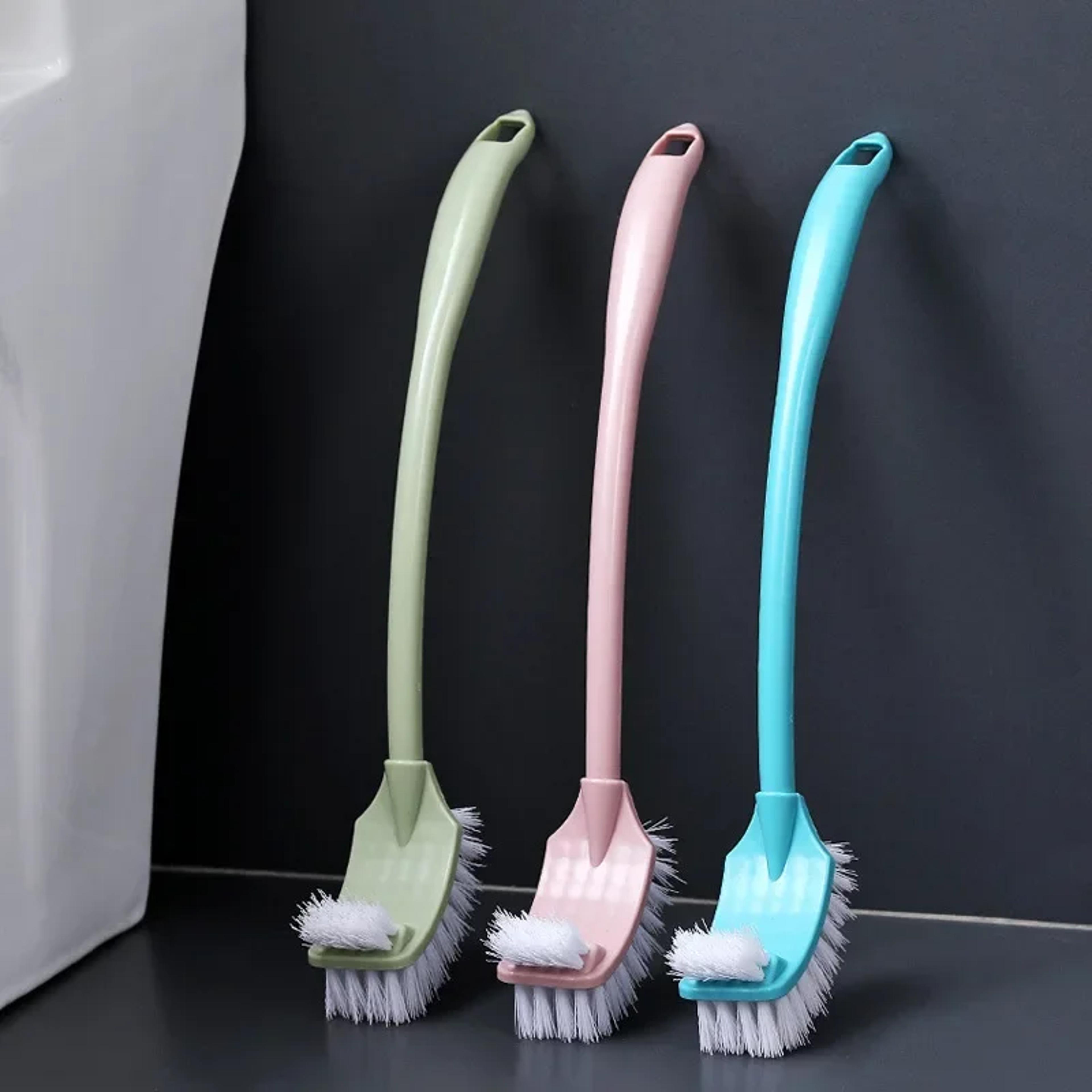 long handle corner brush soft hair double head toilet cleaner plastic curved bathroom brush