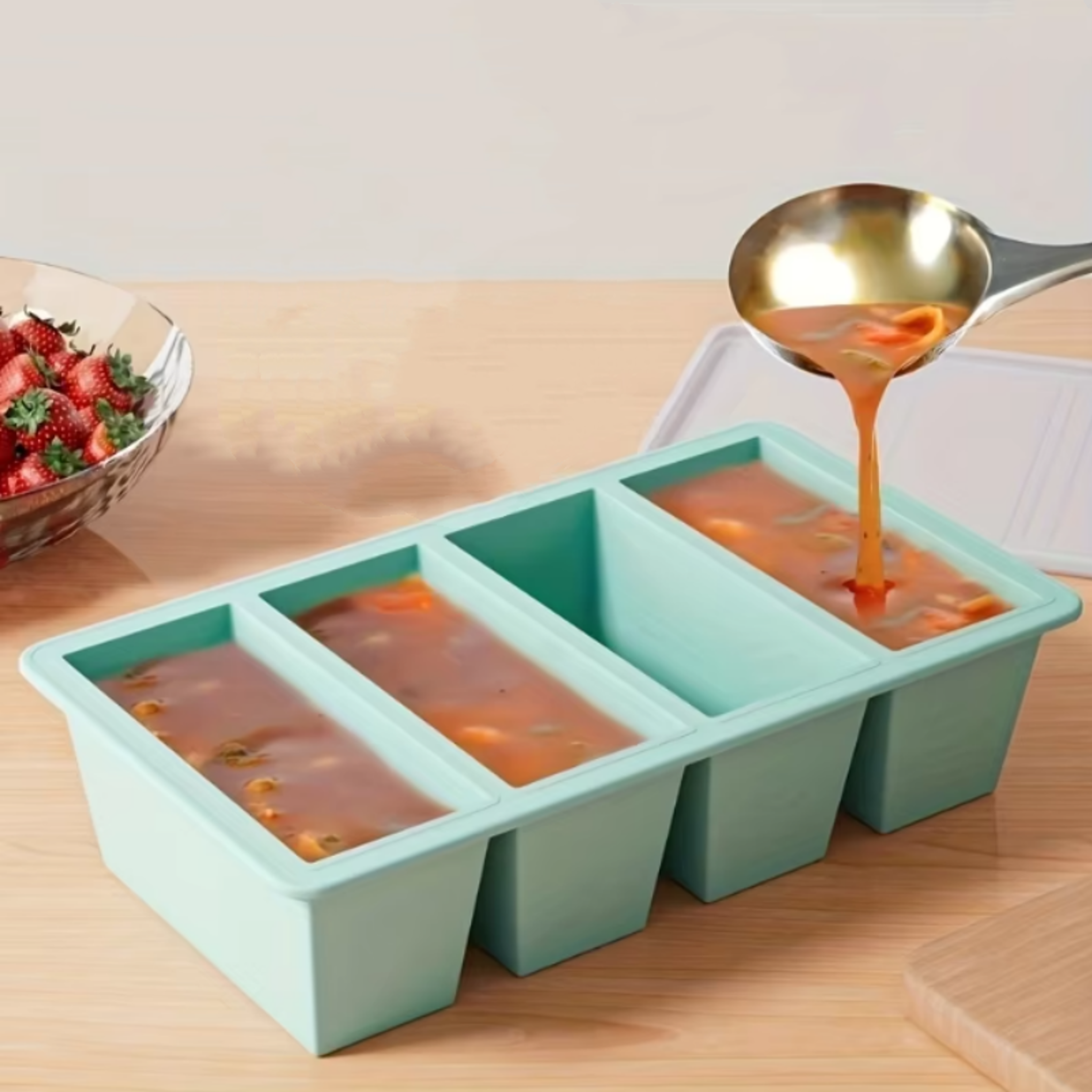 silicone freezer tray with lid stackable food prep container for soup broth sauces durable kitchen storage