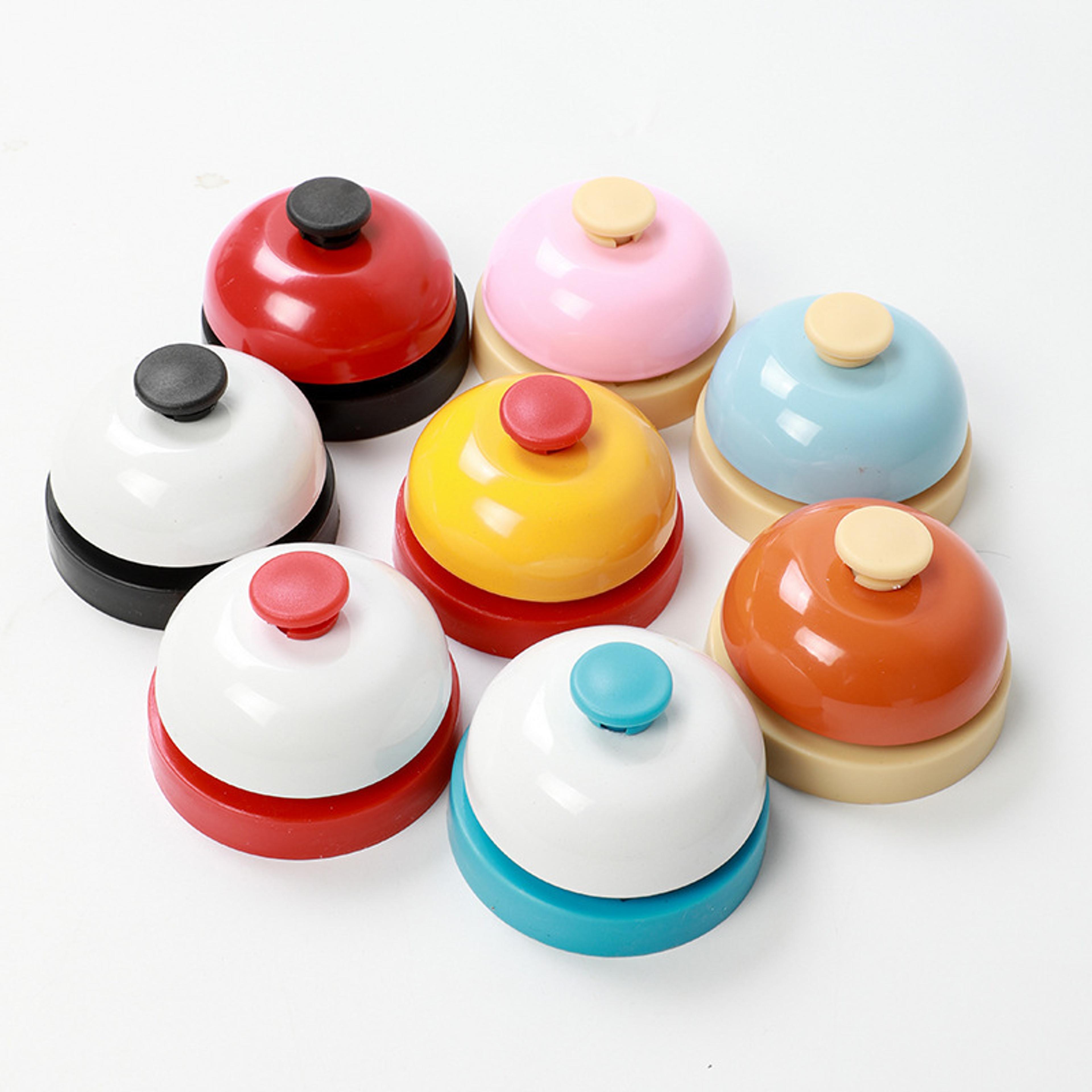 modern metal hand bell set assorted colors for kitchen, restaurant, bar, table games, pet training, interactive fun