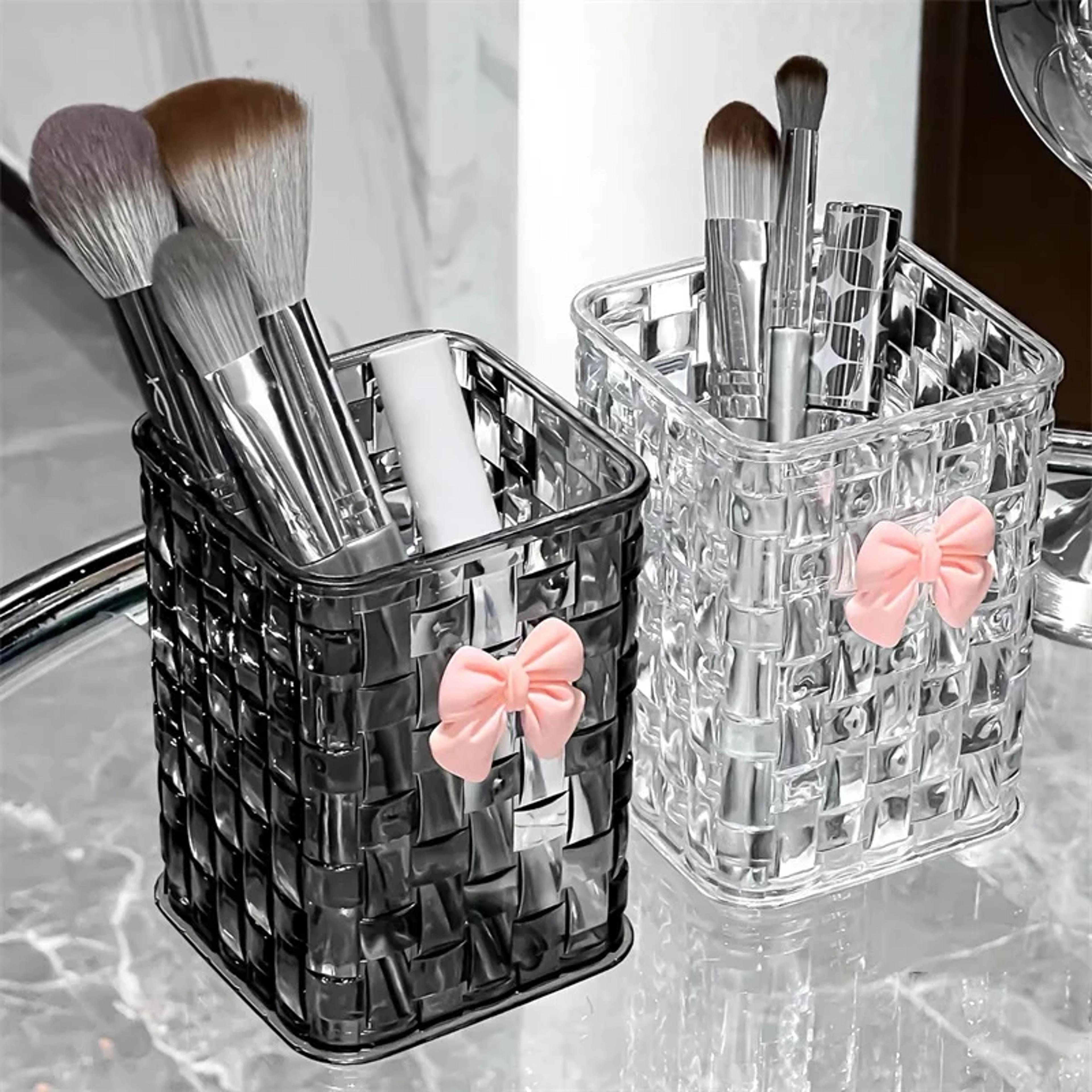 clear acrylic makeup brush storage box | desk organizer for lipstick, nail polish & jewelry