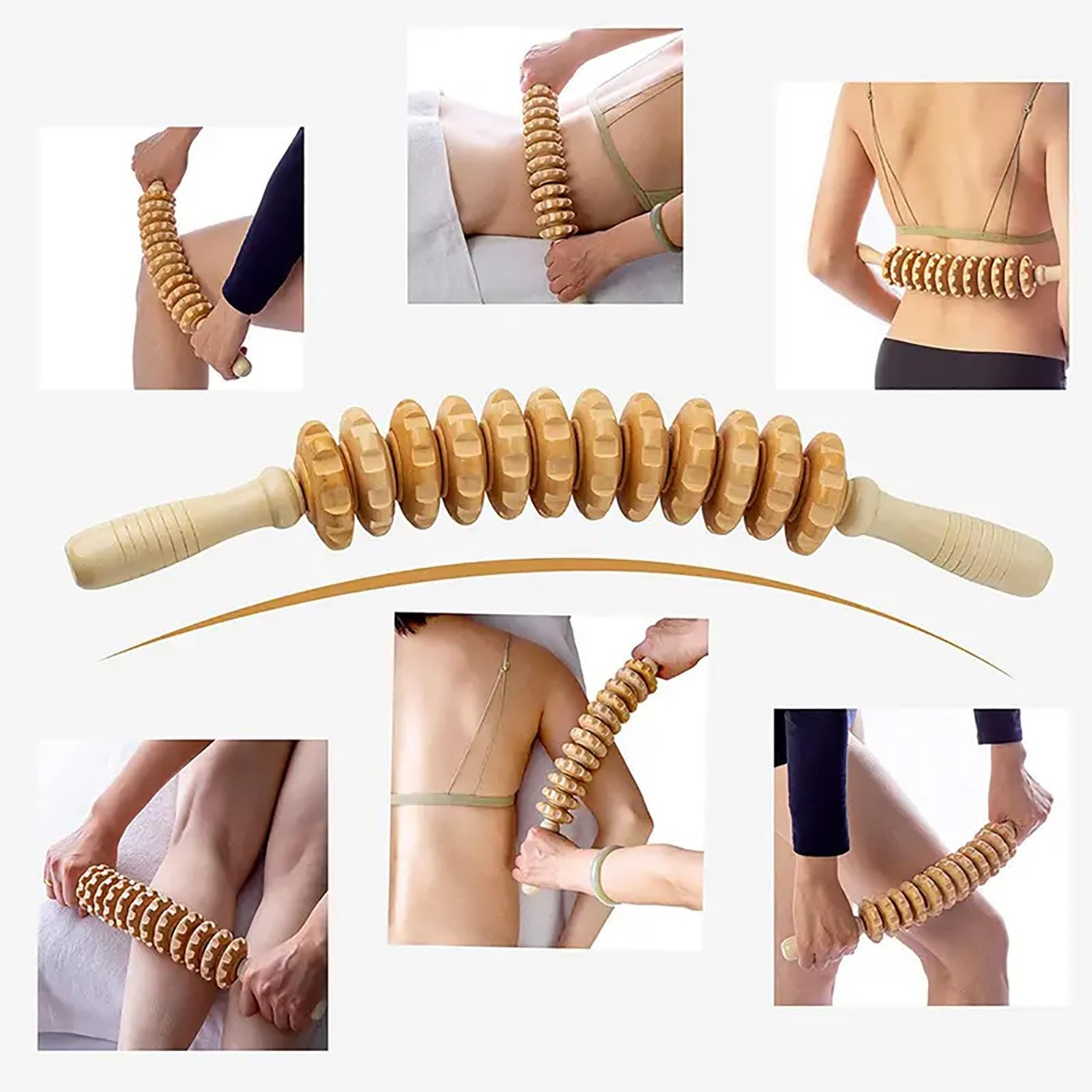 wooden fascia massager with anti-slip handle for relaxation and smooth skin