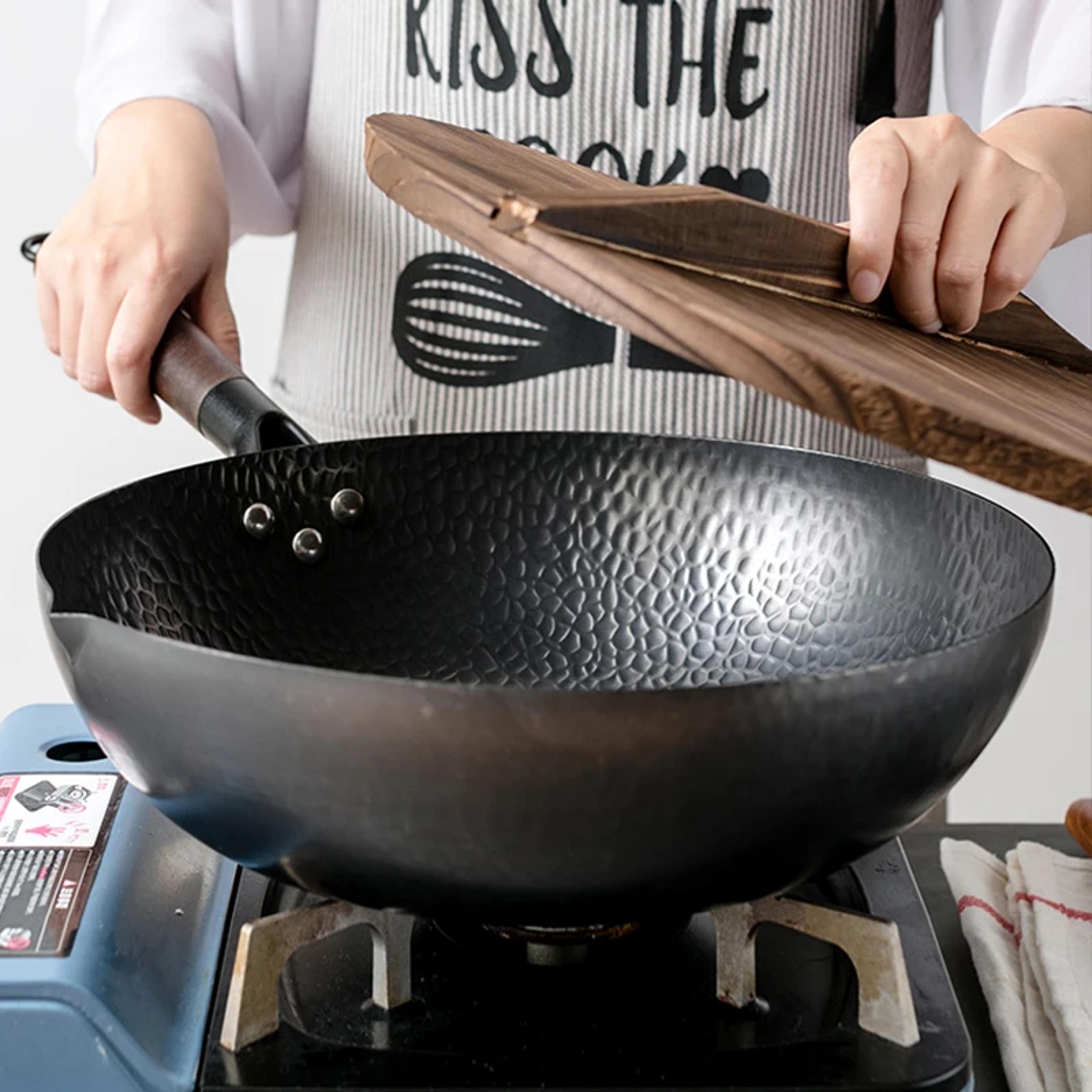 pure iron wok pan, non-coated cast iron for gas and induction cooker chinese wok cookware