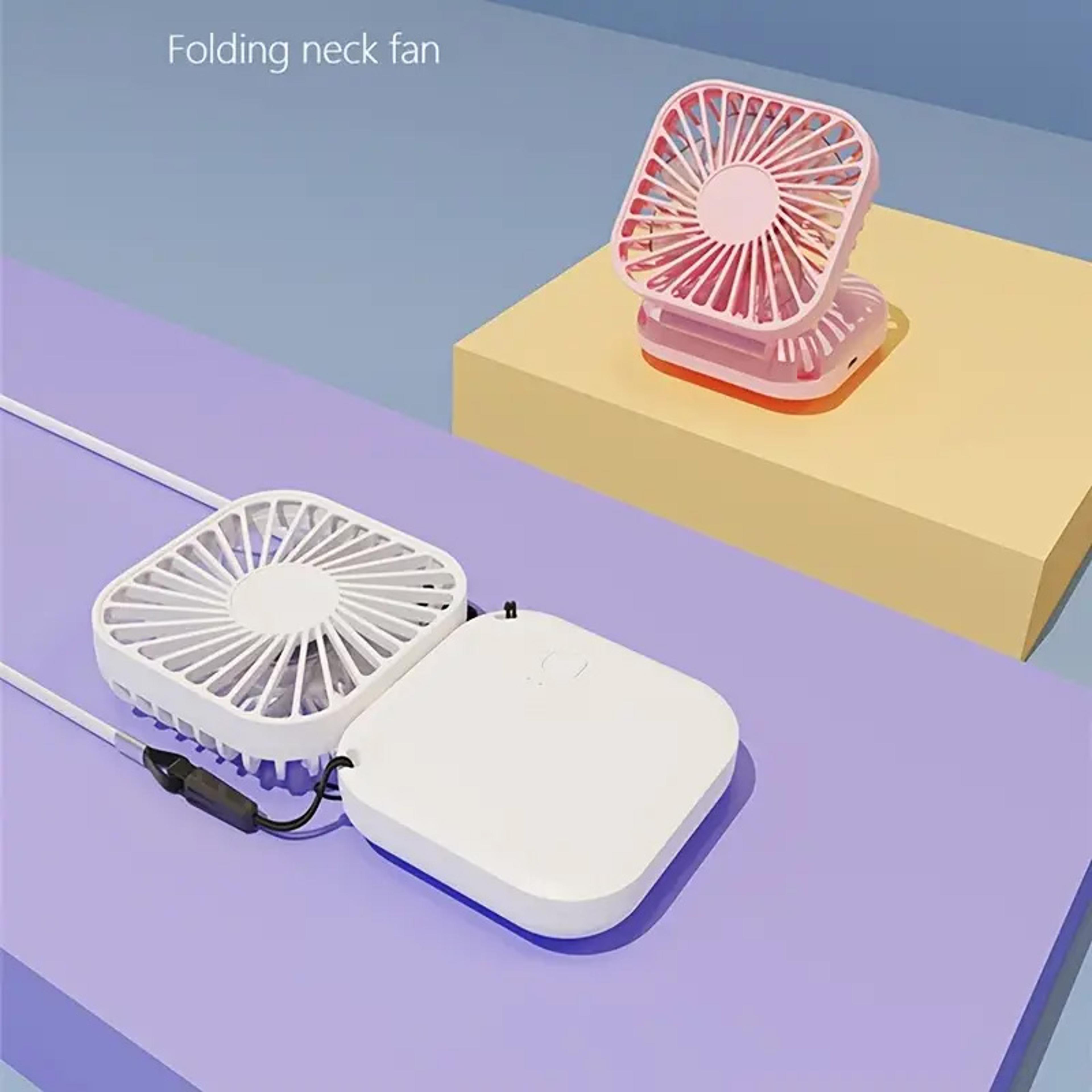 mini folding hanging neck fan foldable personal fan with speeds, usb charging for travel & indoor use
