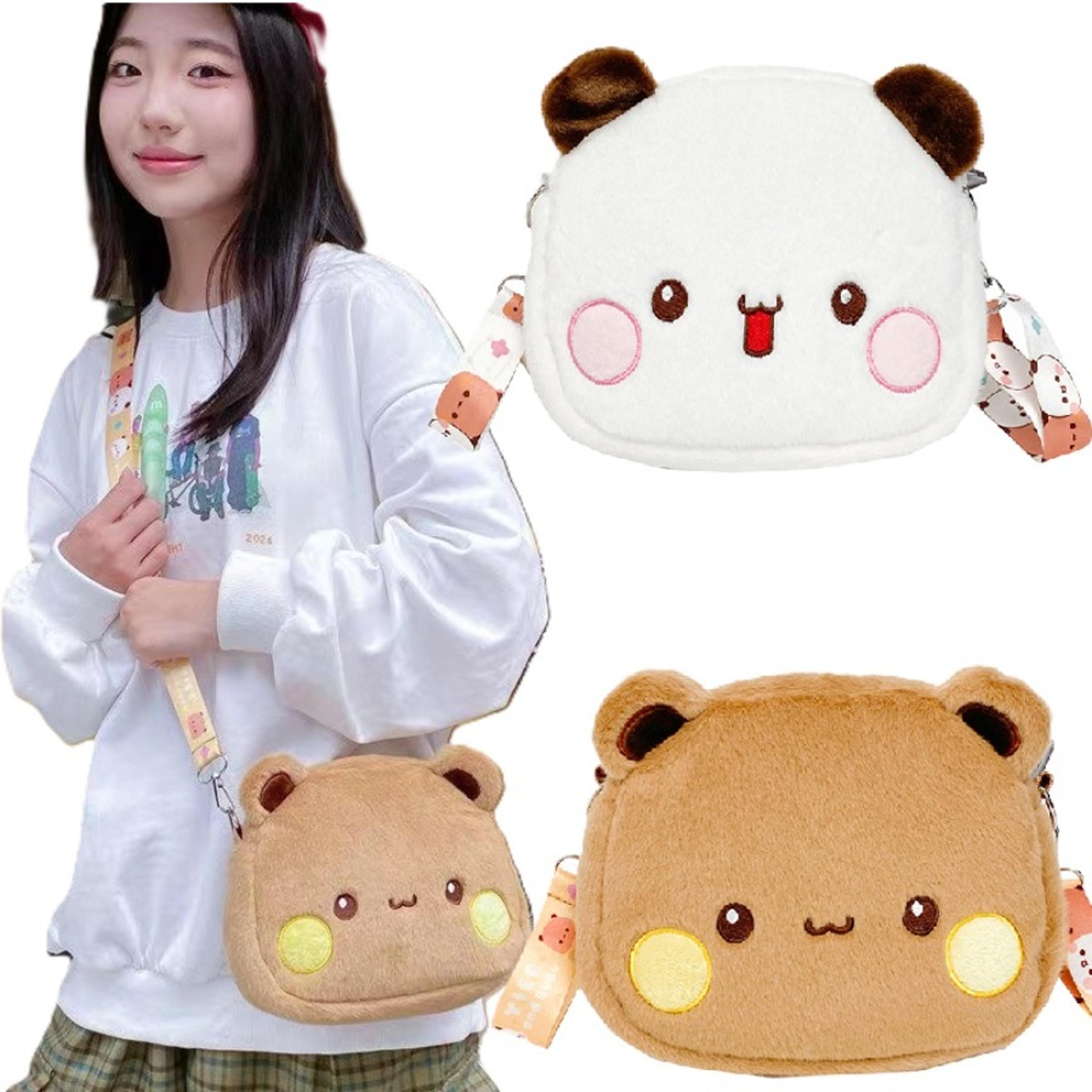 cute panda bear plush backpack for women | kawaii crossbody coin purse | soft plush shoulder bag for girlfriend