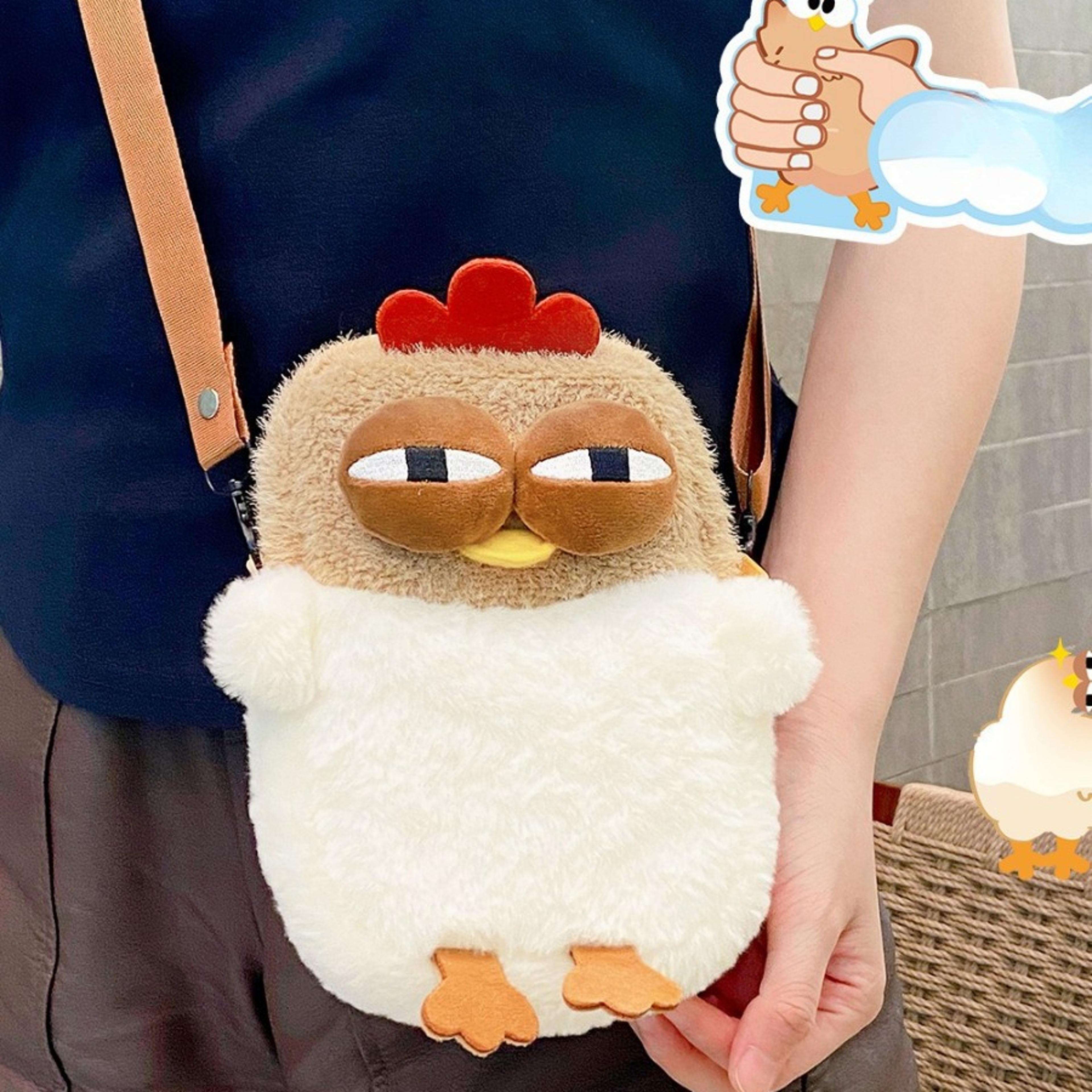 chicken plush shoulder bag – cute & funny hen satchel purse with pendant keychain for women