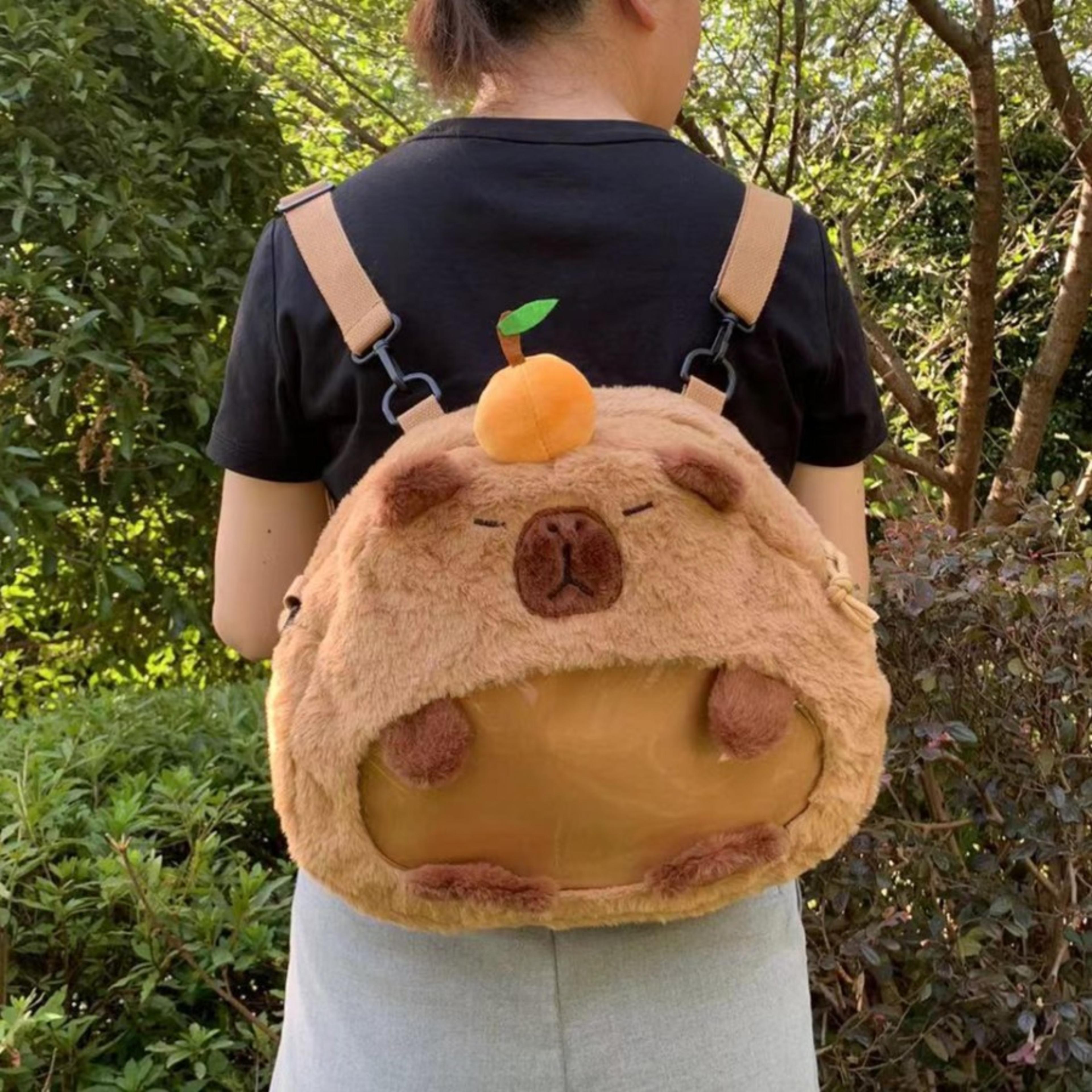 capybara plush backpack for kids large capacity knapsack, soft animal toy gift for women and children