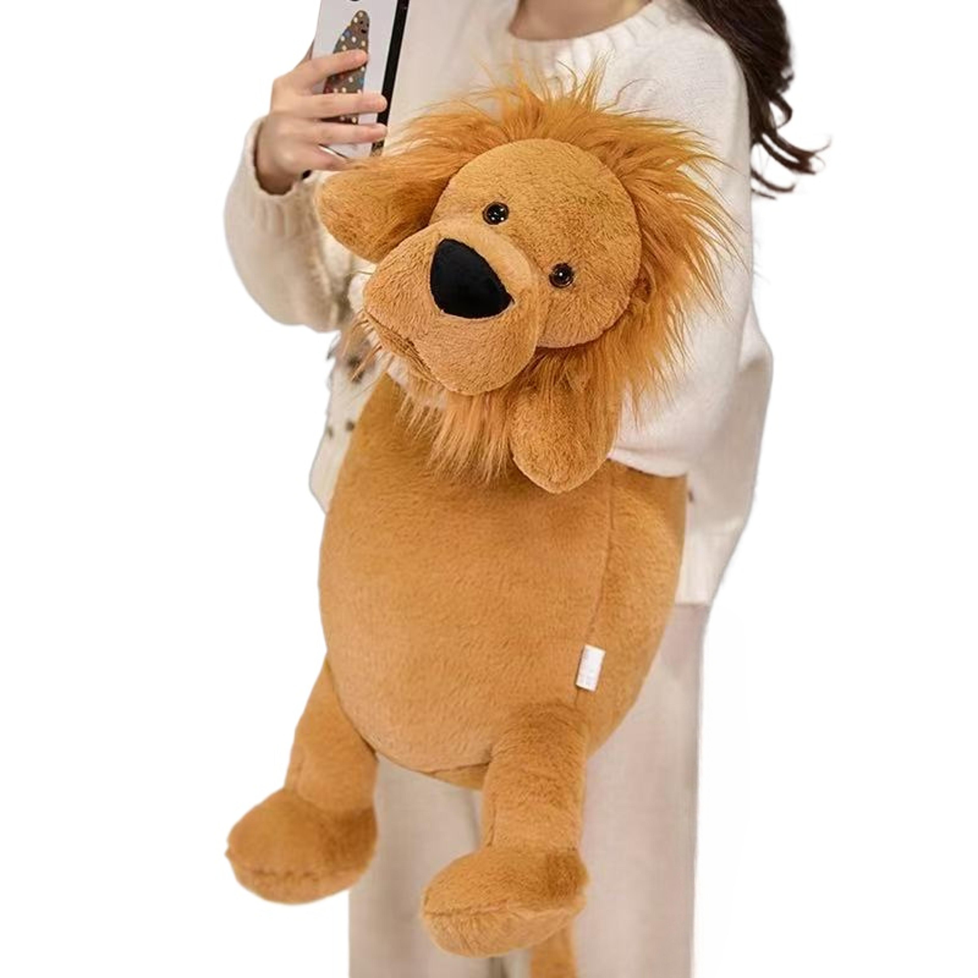 lion plush toy long sleep pillow cute & soft stuffed lion fluffy doll sofa cushion for nap, birthday gift