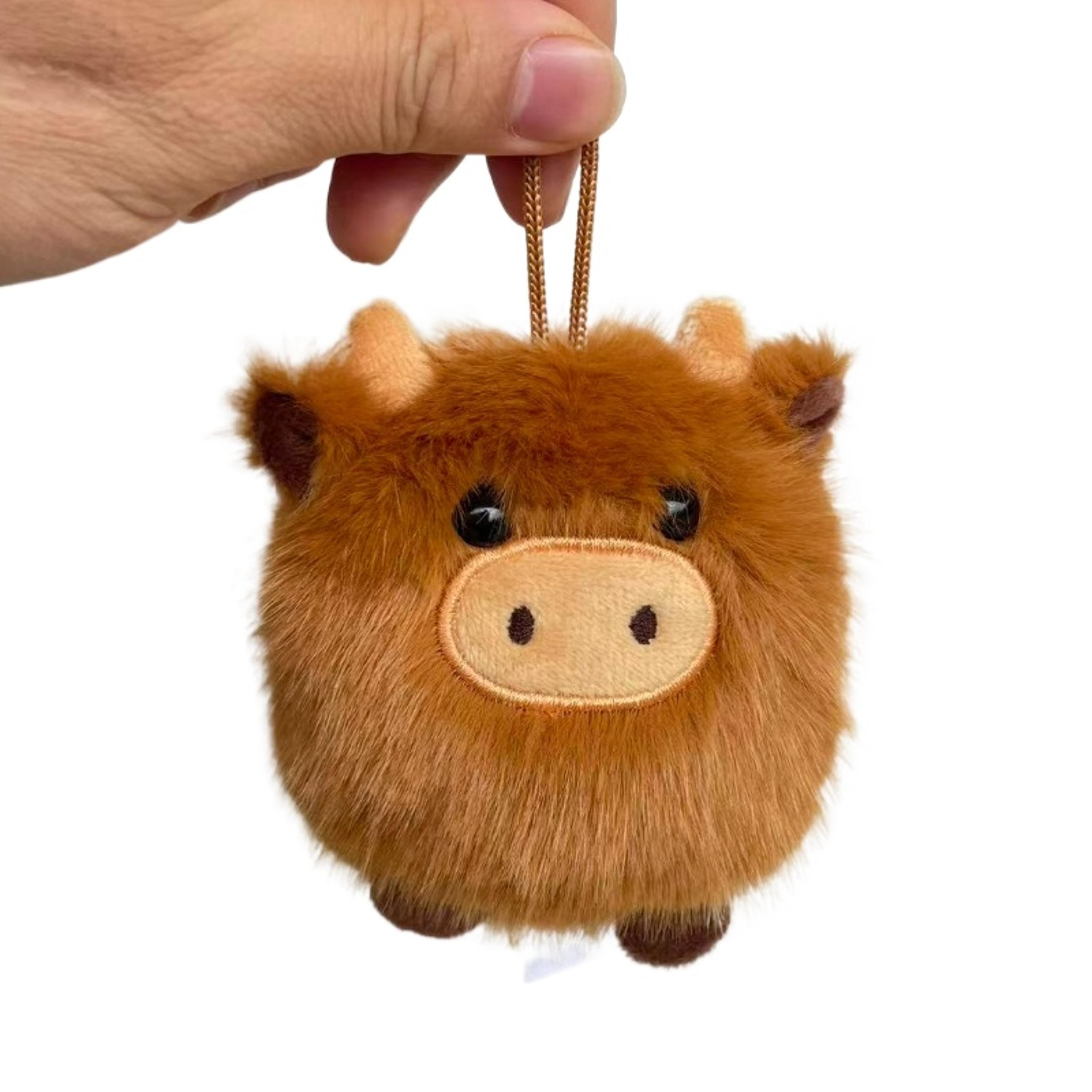 highland cow plush keychain super soft bull stuffed animal pendant for car, bags, and birthday gifts