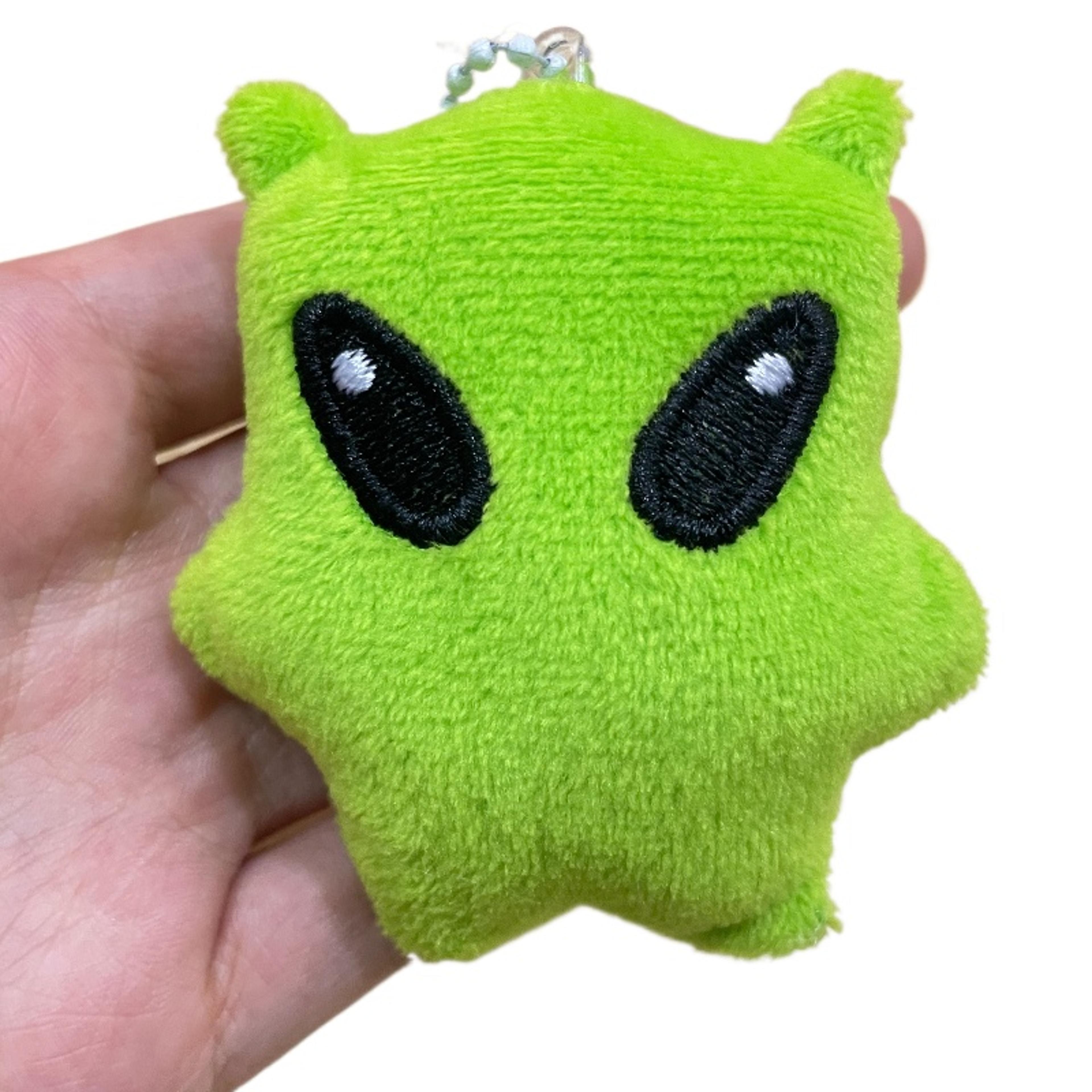 cute green alien plush keychain soft yellow alien toy pendant for schoolbags, kids, and adults, perfect gift