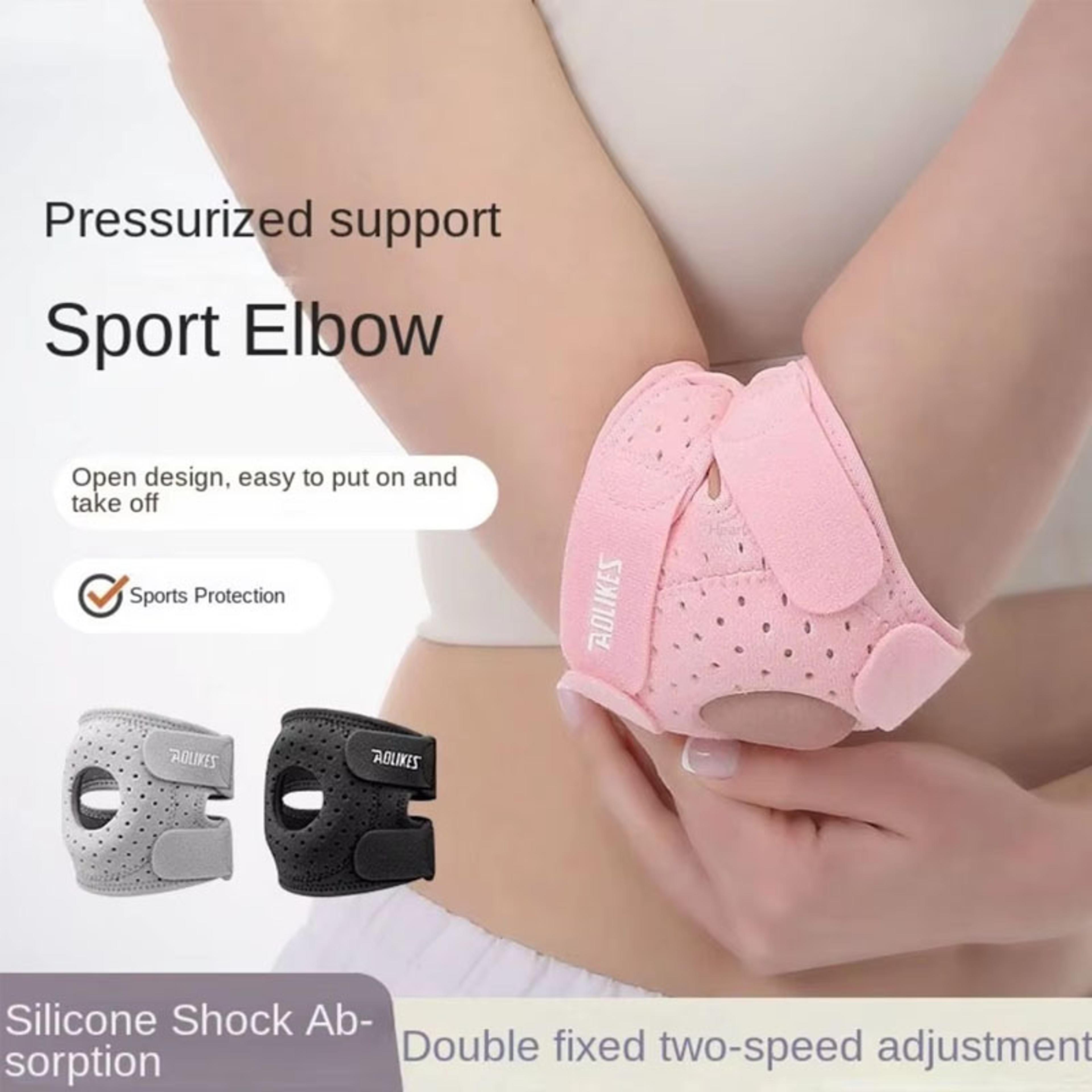 breathable adjustable elbow brace with silicone shock absorption for tennis and basketball.