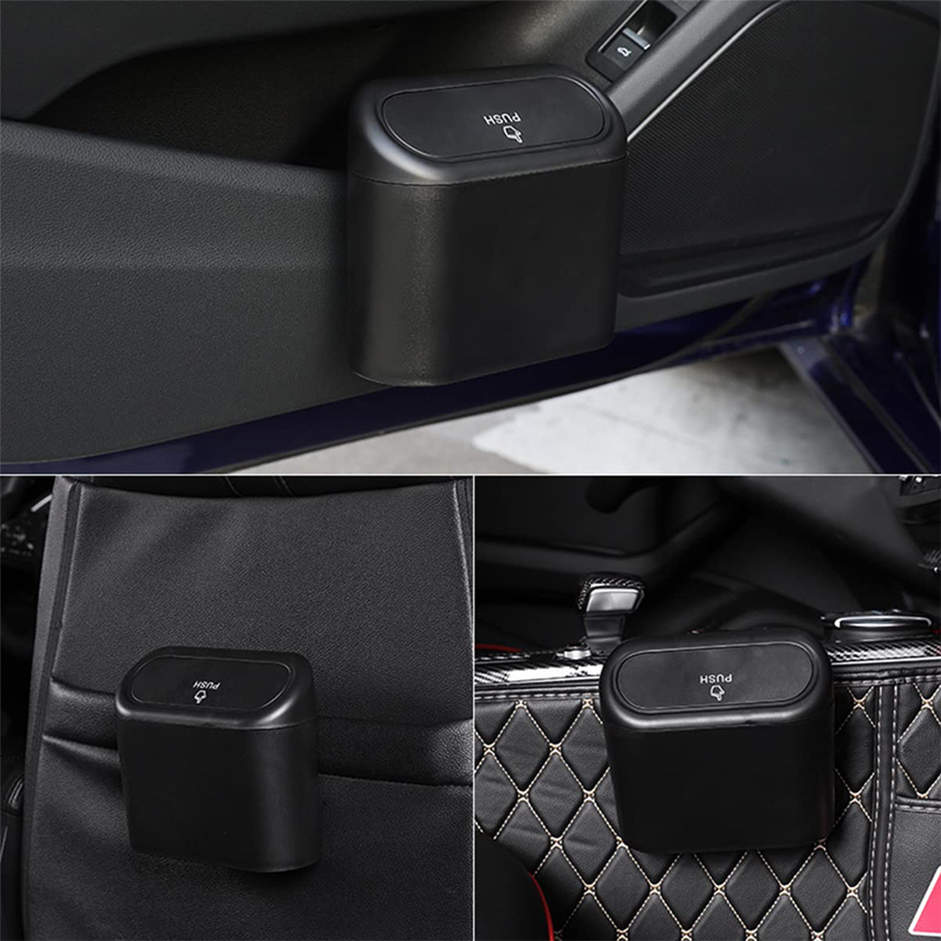 hanging car trash bin space saving garbage can for vehicles with press-open lid durable plastic storage box.