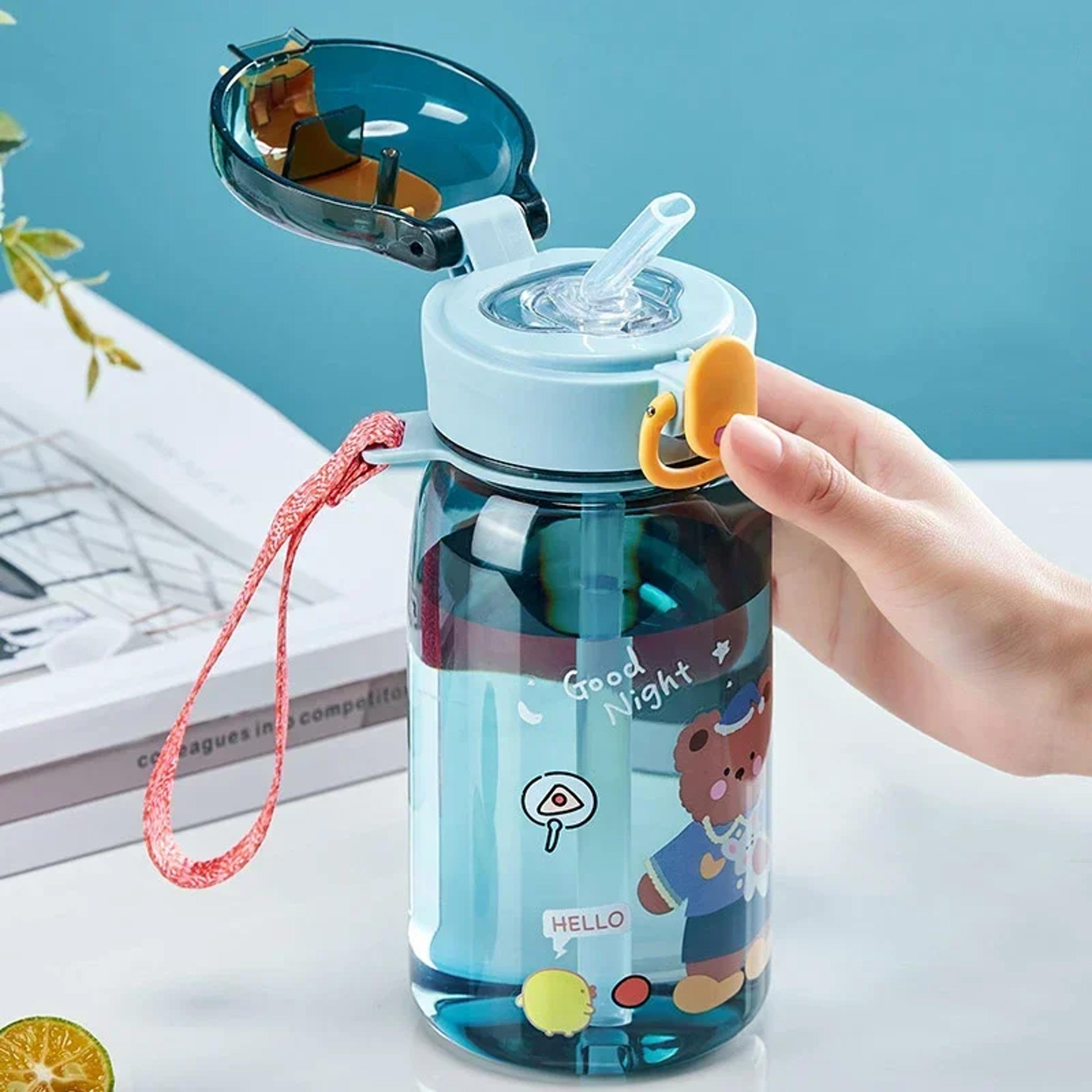 bear cartoon water bottle bpa-free, leakproof, kids portable drink bottle, outdoor sippy cup for children