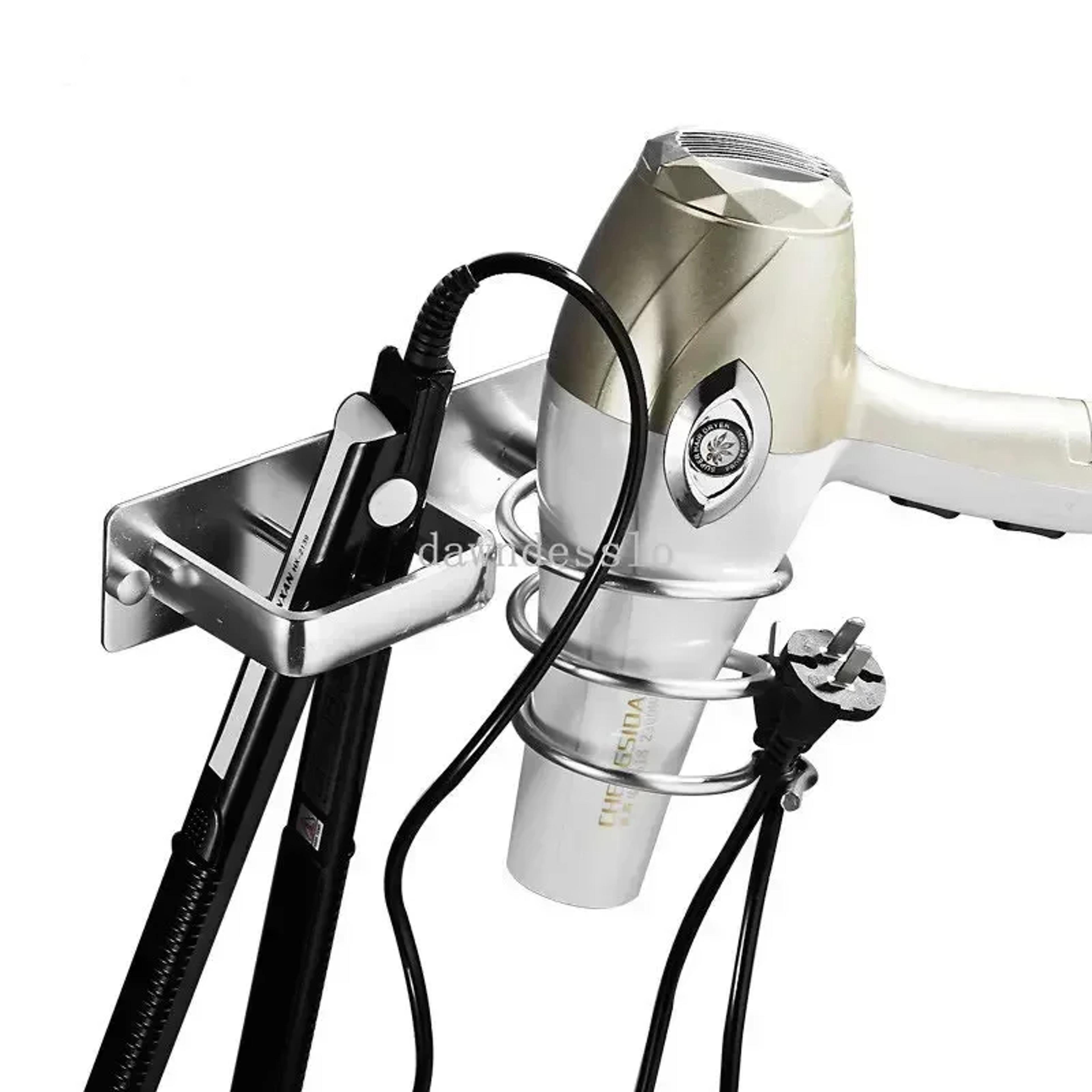 wall-mounted hair dryer and straightener holder organized bathroom storage rack for hair tools
