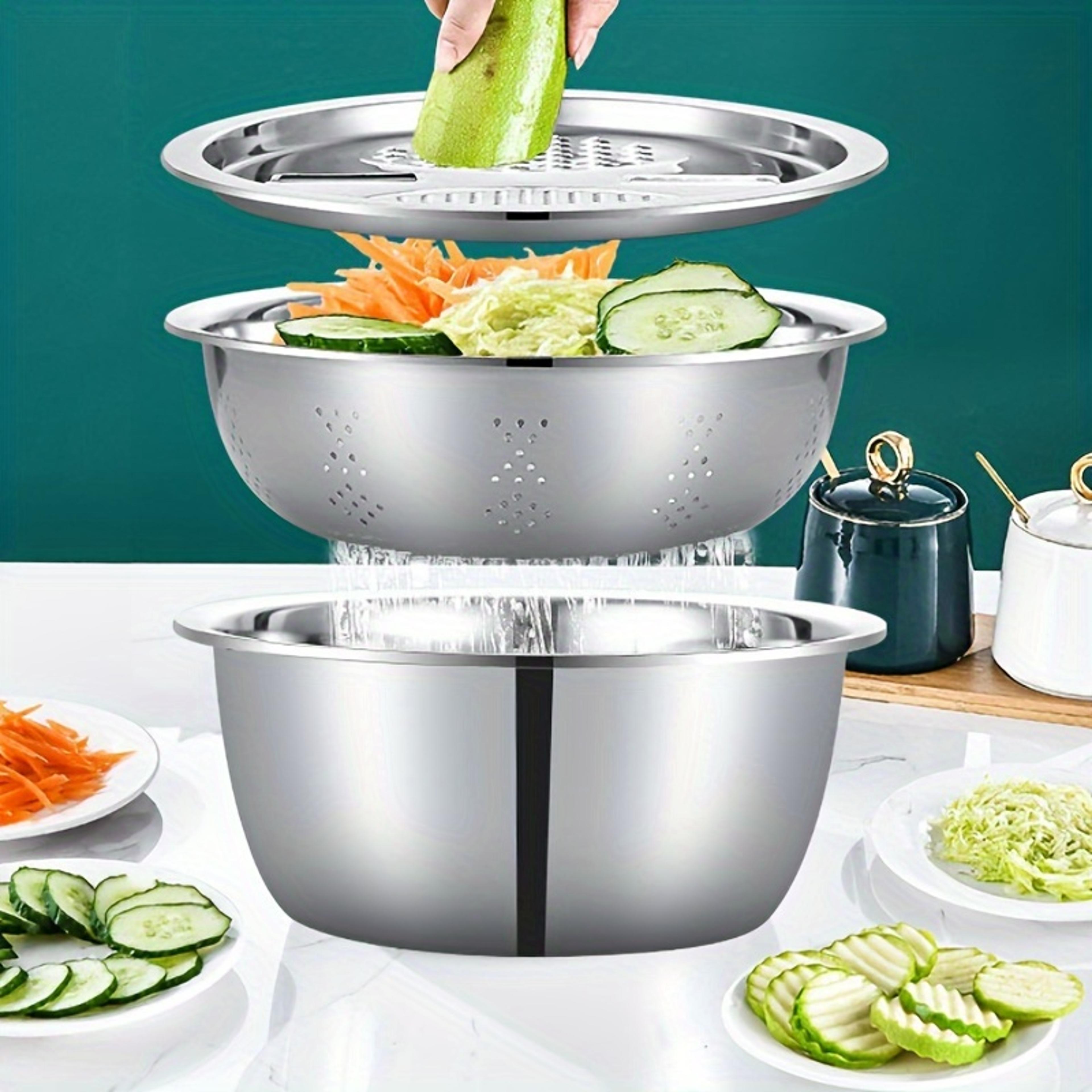 stainless steel kitchen set grinder, strainer & bowl combo with drain system dishwasher safe for fruit & cheese prep