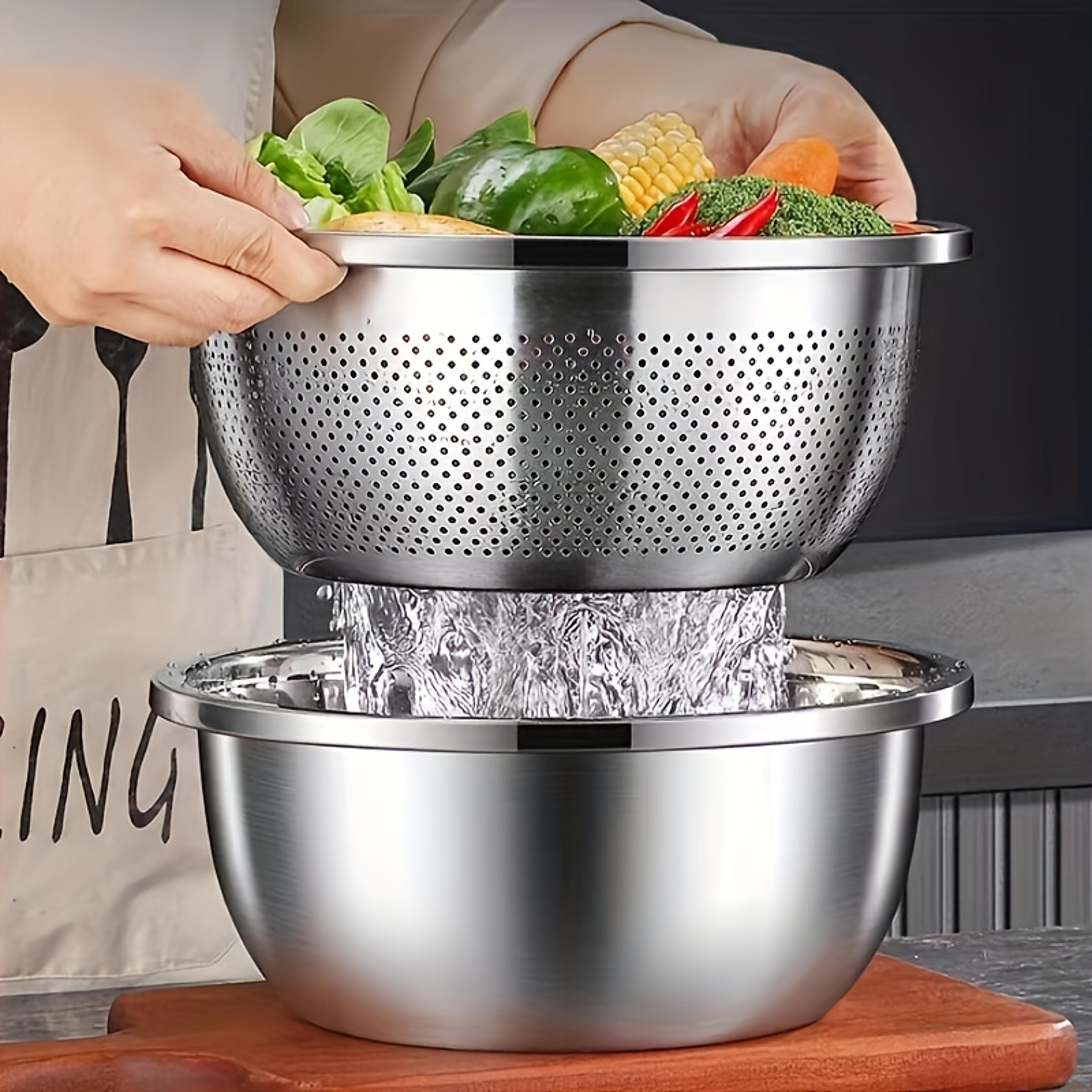 stainless steel colander set heavy duty strainer for vegetables, fruit, pasta, and more