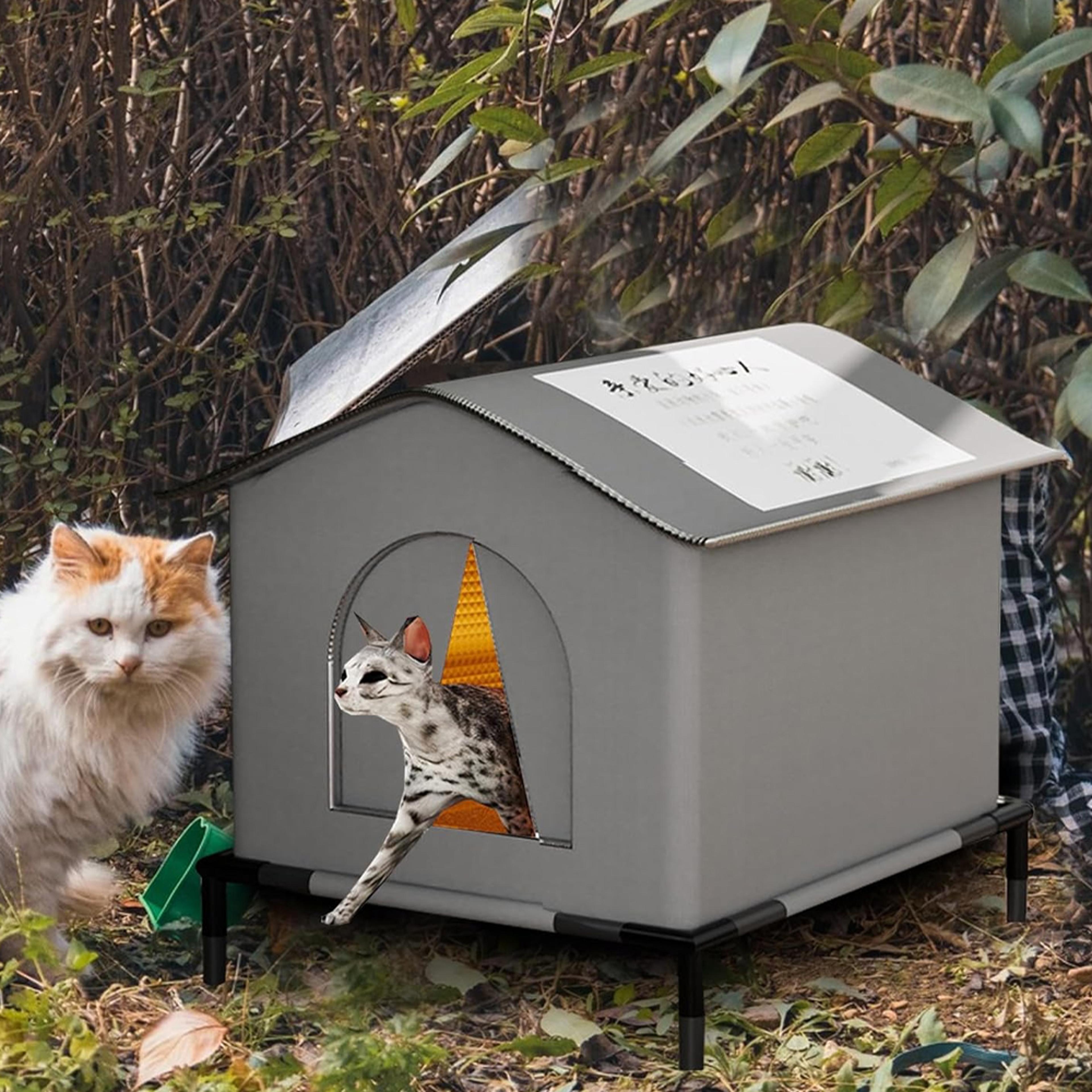 foldable stray cat house with mat waterproof winter shelter for outdoor cats & small dogs