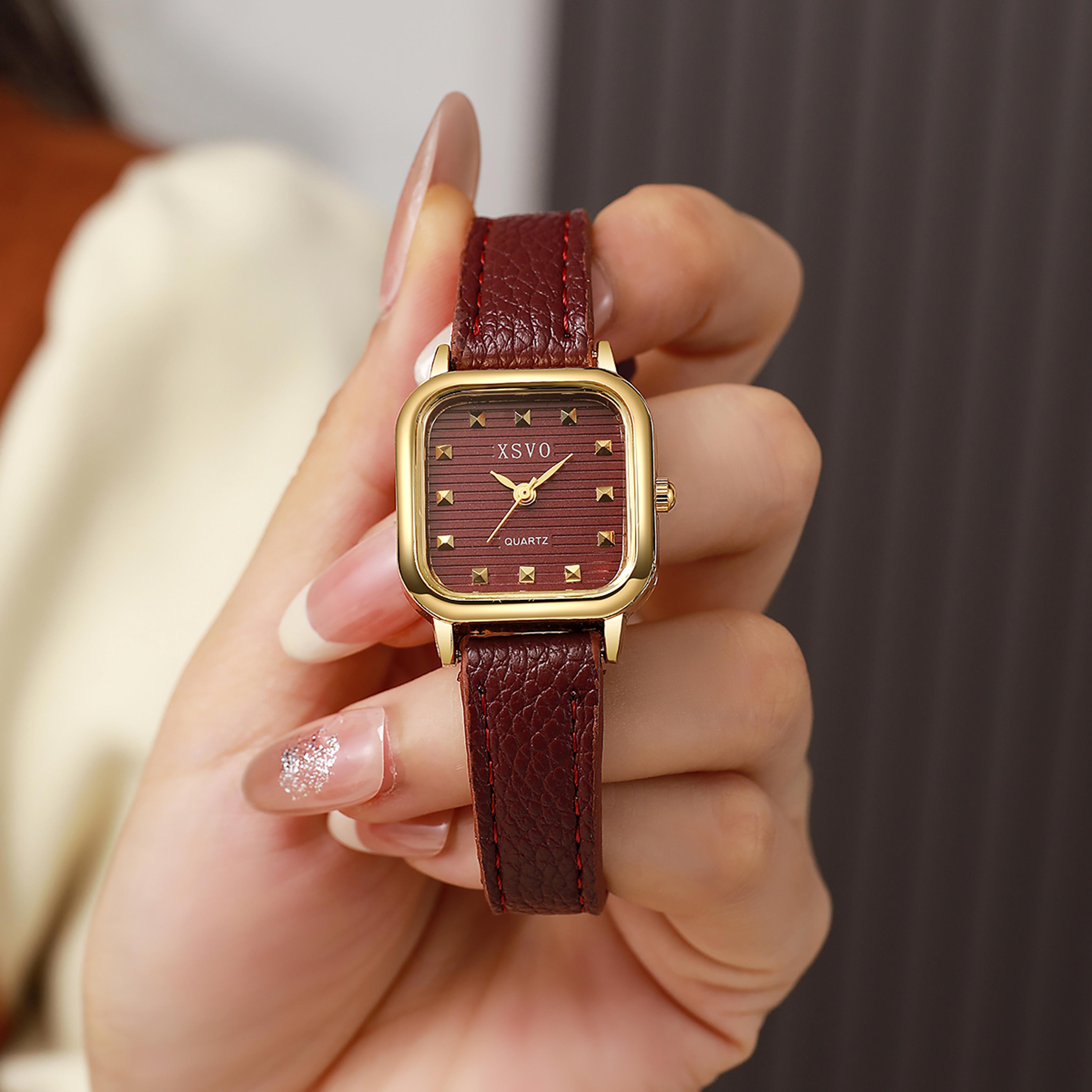 fashion ladies quartz watch with square dial and leather strap perfect for christmas & halloween gifts