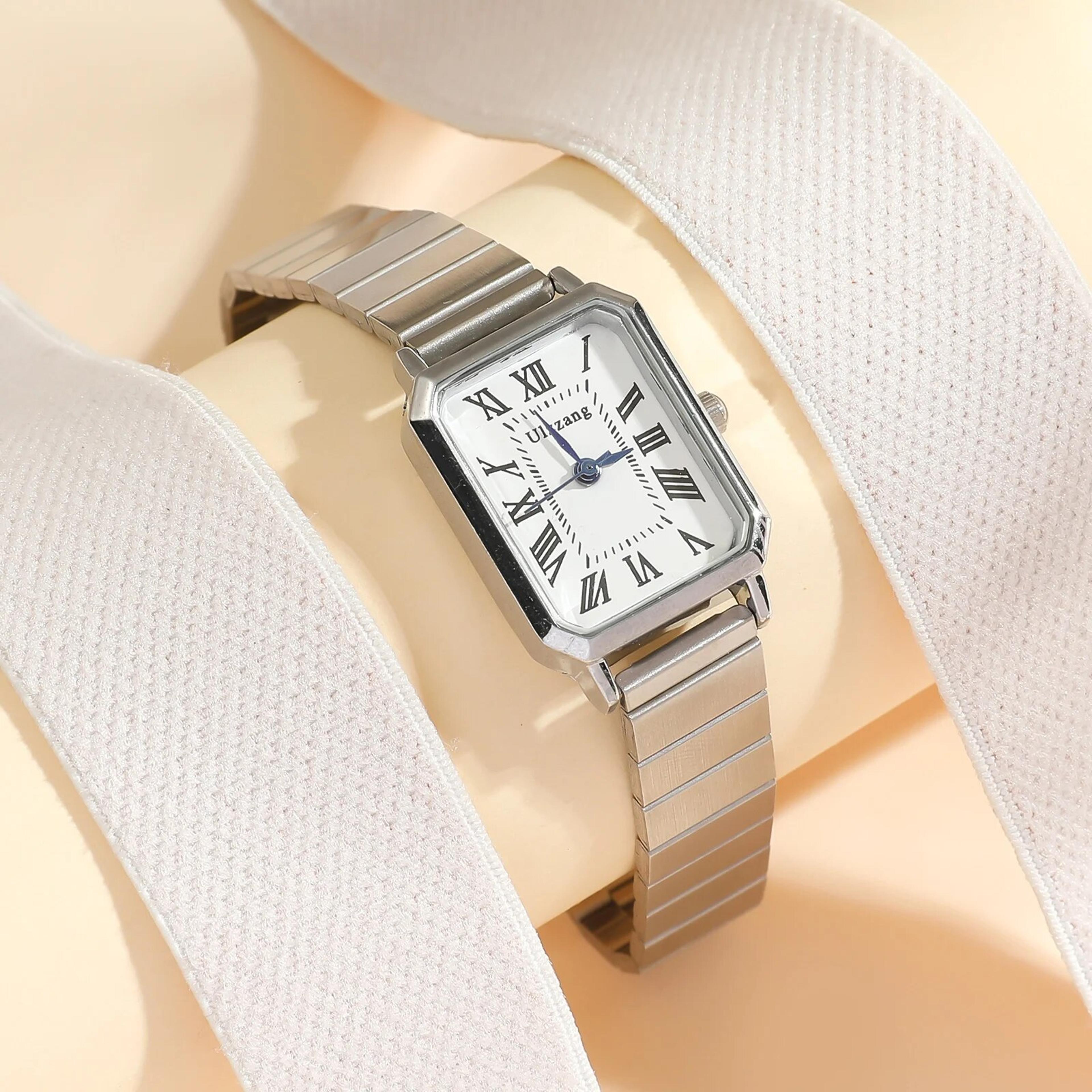 elegant roman scale dial womens quartz watch with steel band
