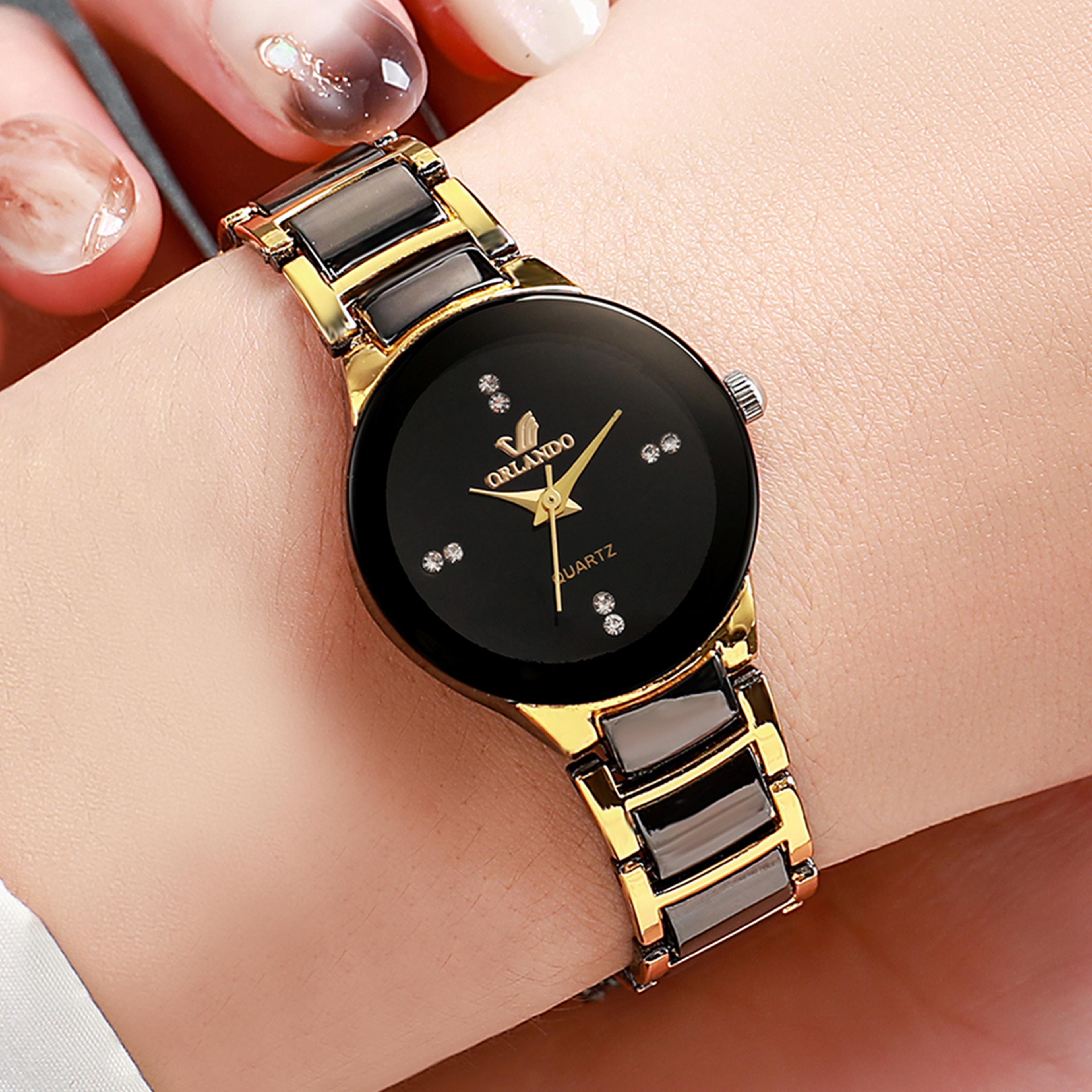 fashion rhinestone stainless steel women's watch elegant analog quartz timepiece