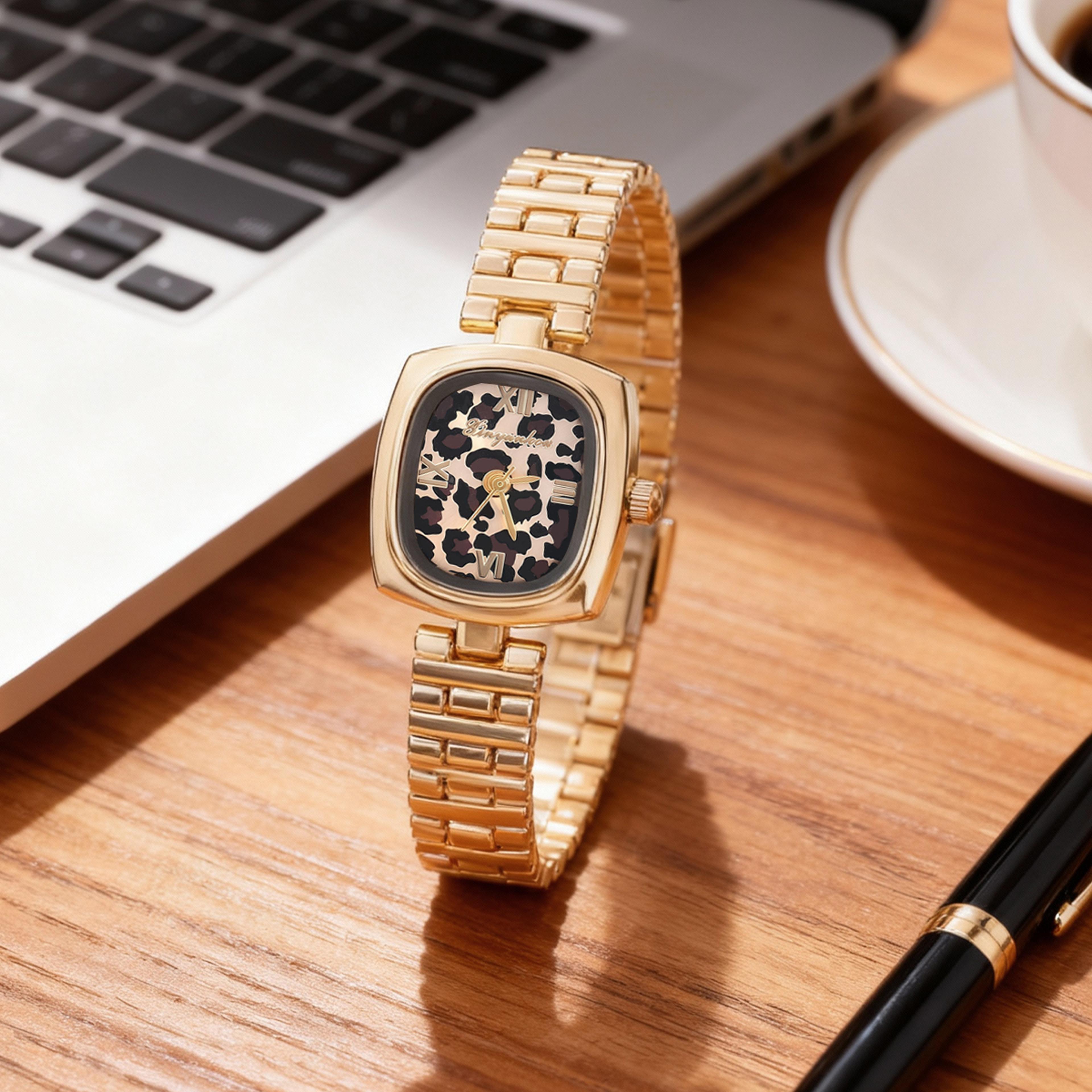 fashionable leopard print dial quartz watch for women perfect for daily wear, anniversaries & christmas gifts