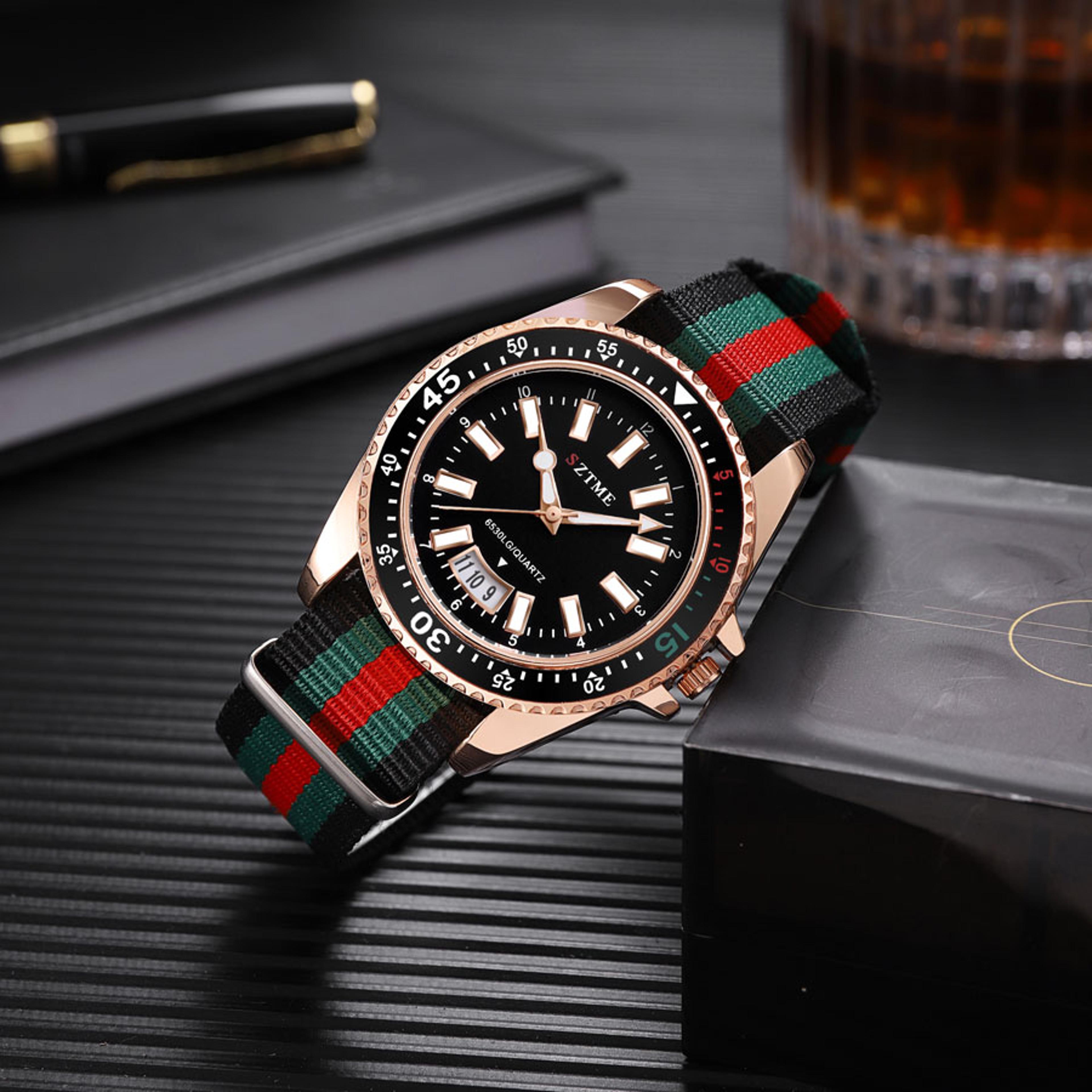 luxurious nylon strap calendar watch for men & women with night light quartz movement
