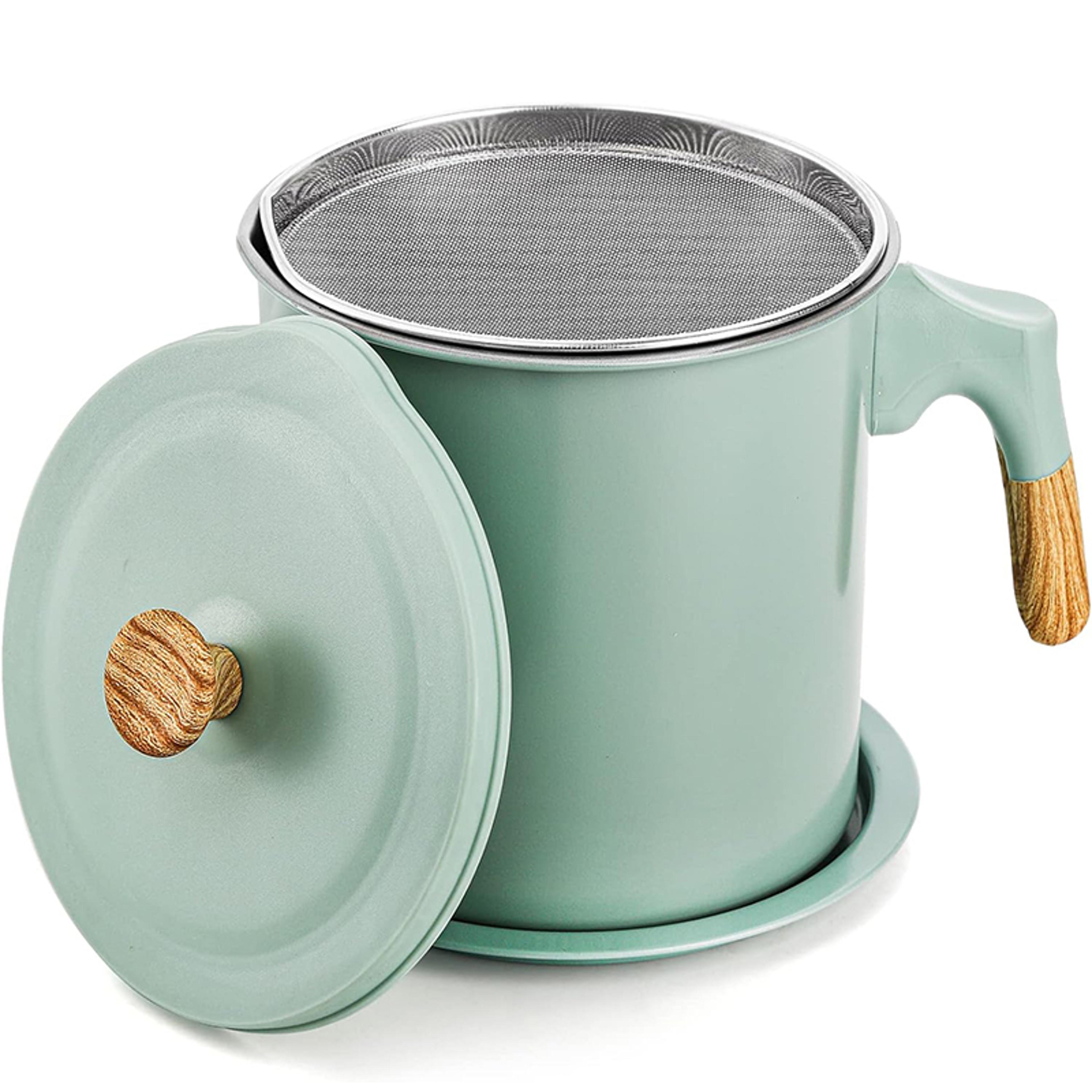 bacon grease container with strainer stainless steel oil filter pot for cooking oil storage
