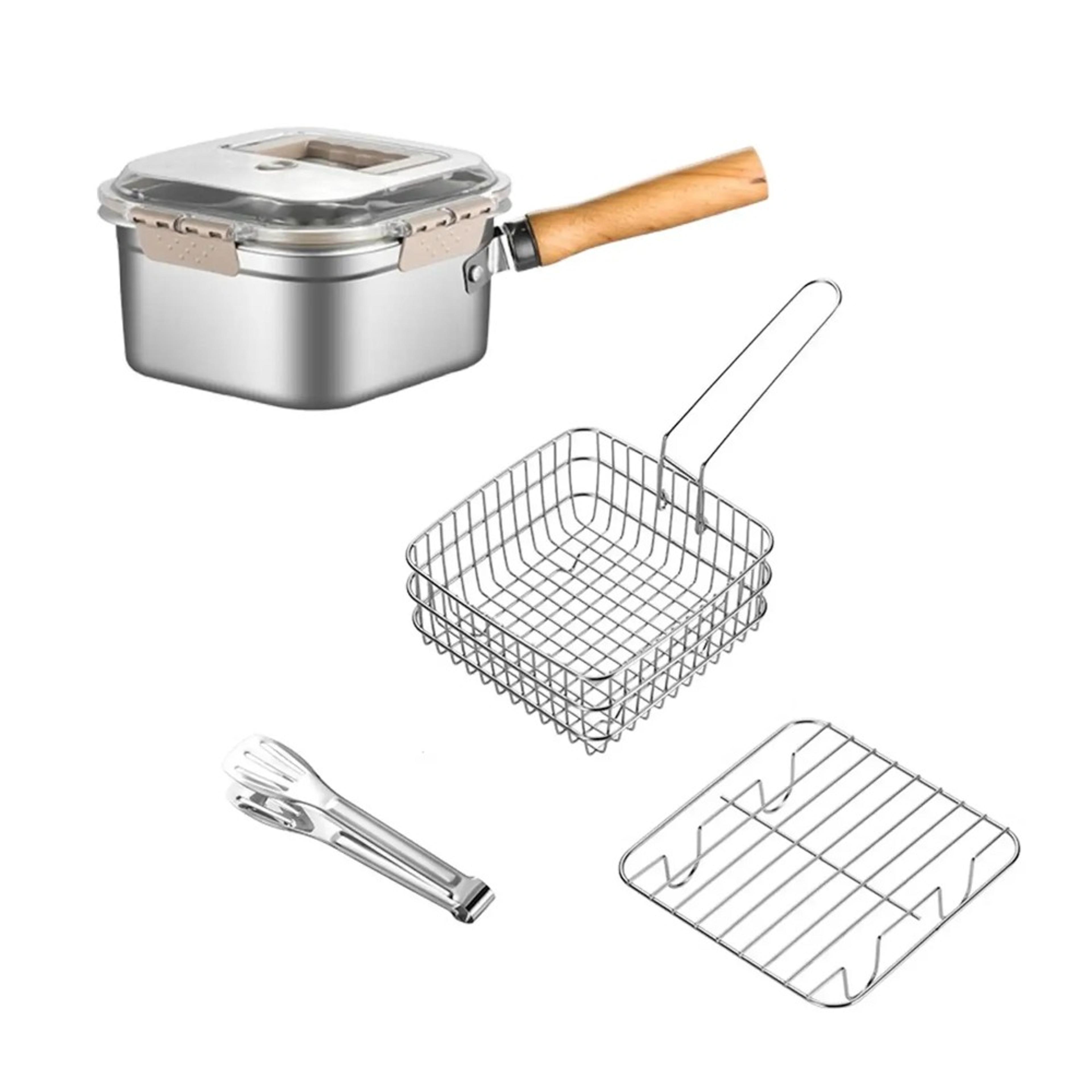 stainless steel outdoor fryer pot with basket, lid & oil filter screen multi-functional cooking pot