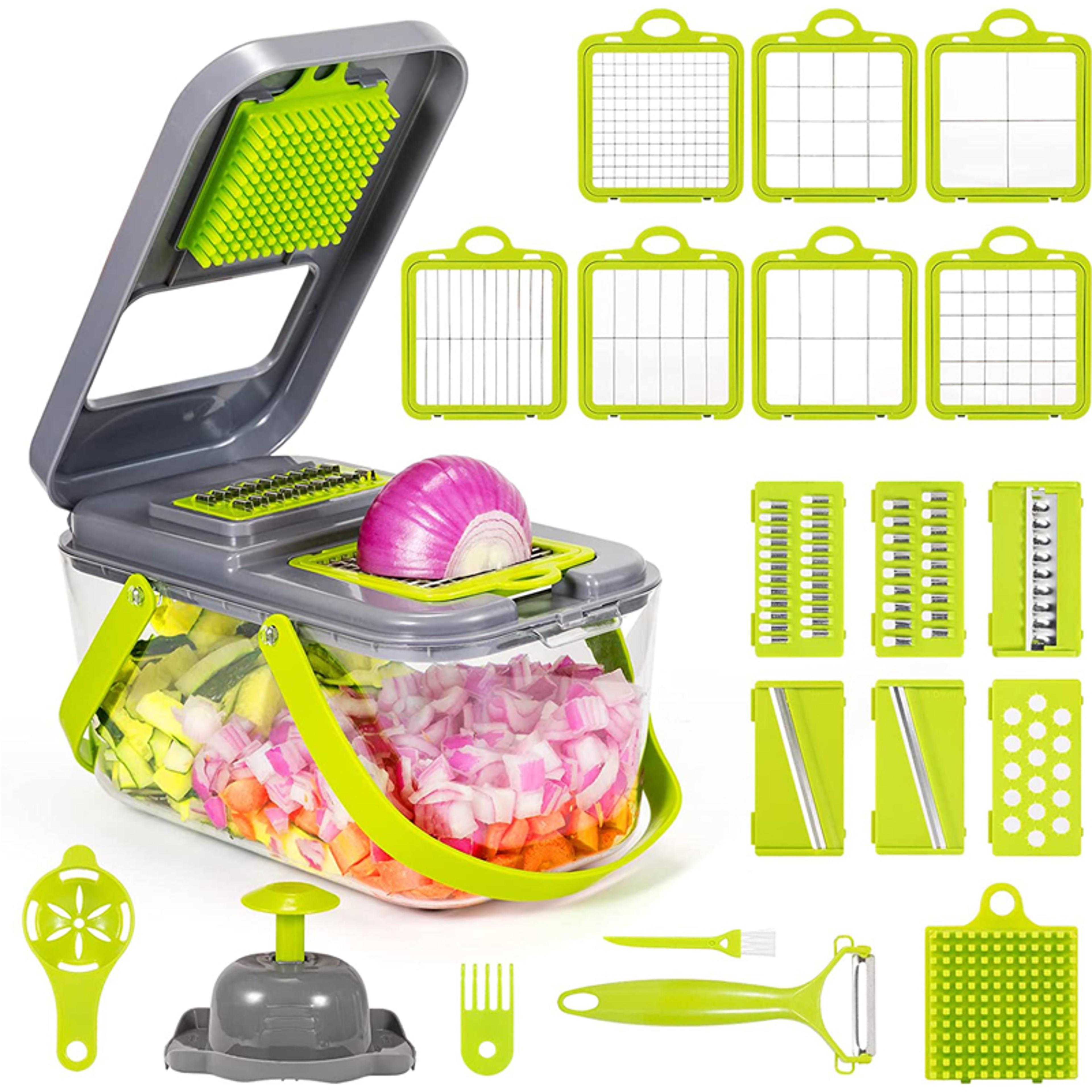vegetable chopper dicer with blades and container mandoline for potato, onion, tomato, and veggies