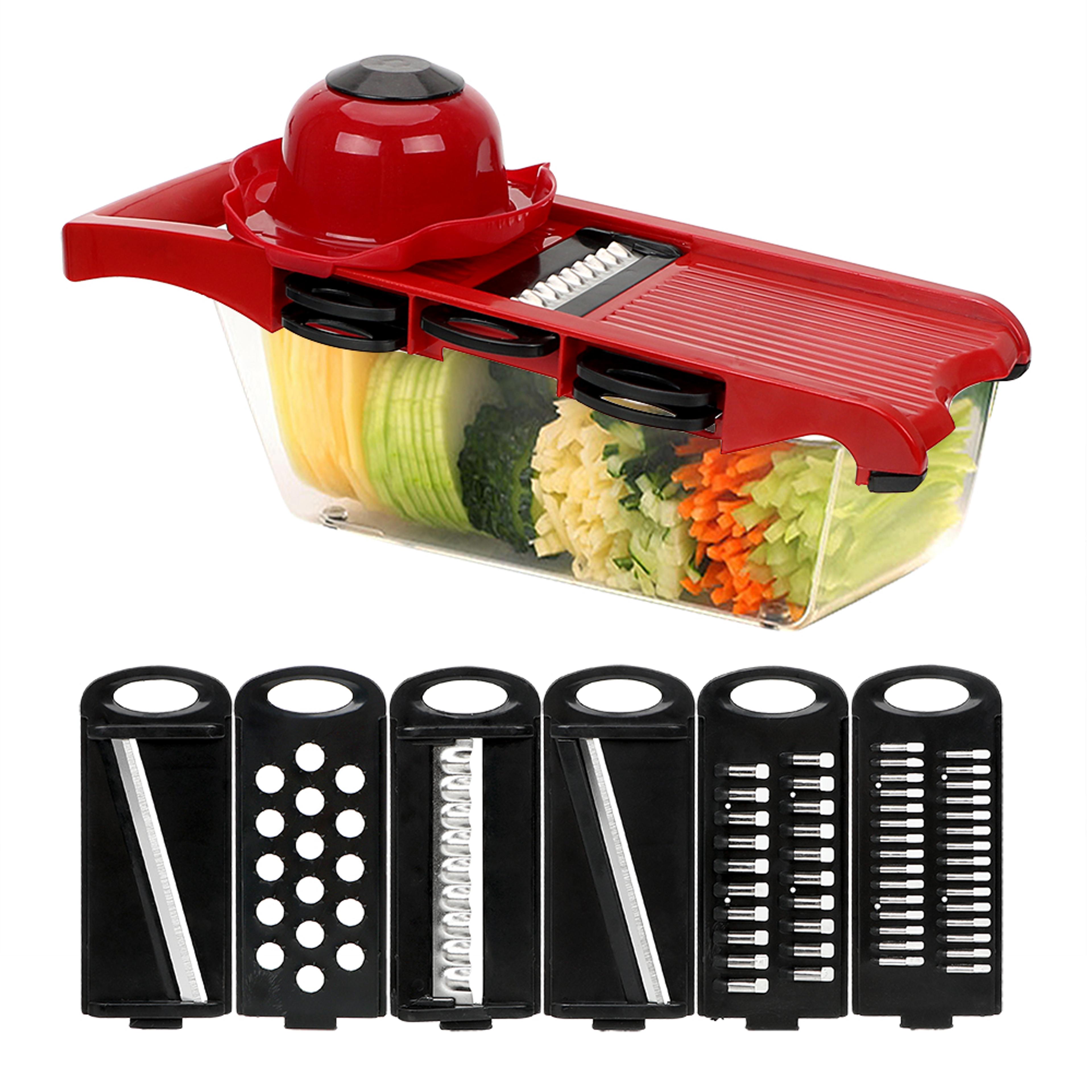 mandoline slicer & vegetable cutter set multi-function kitchen gadget for slicing, dicing, and grating fruits.