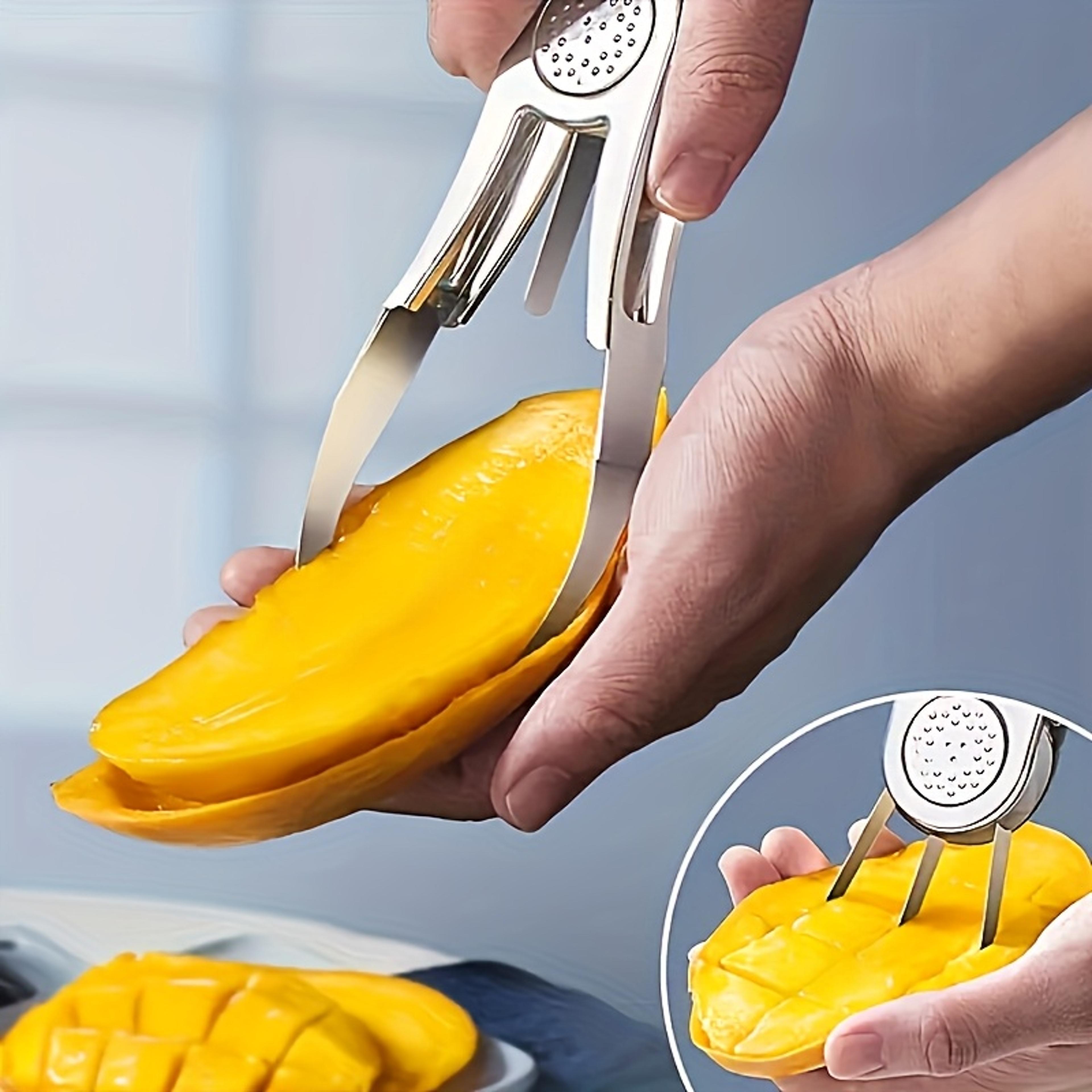 stainless steel mango peeler, dicer, and meat extractor tool for fruit preparation