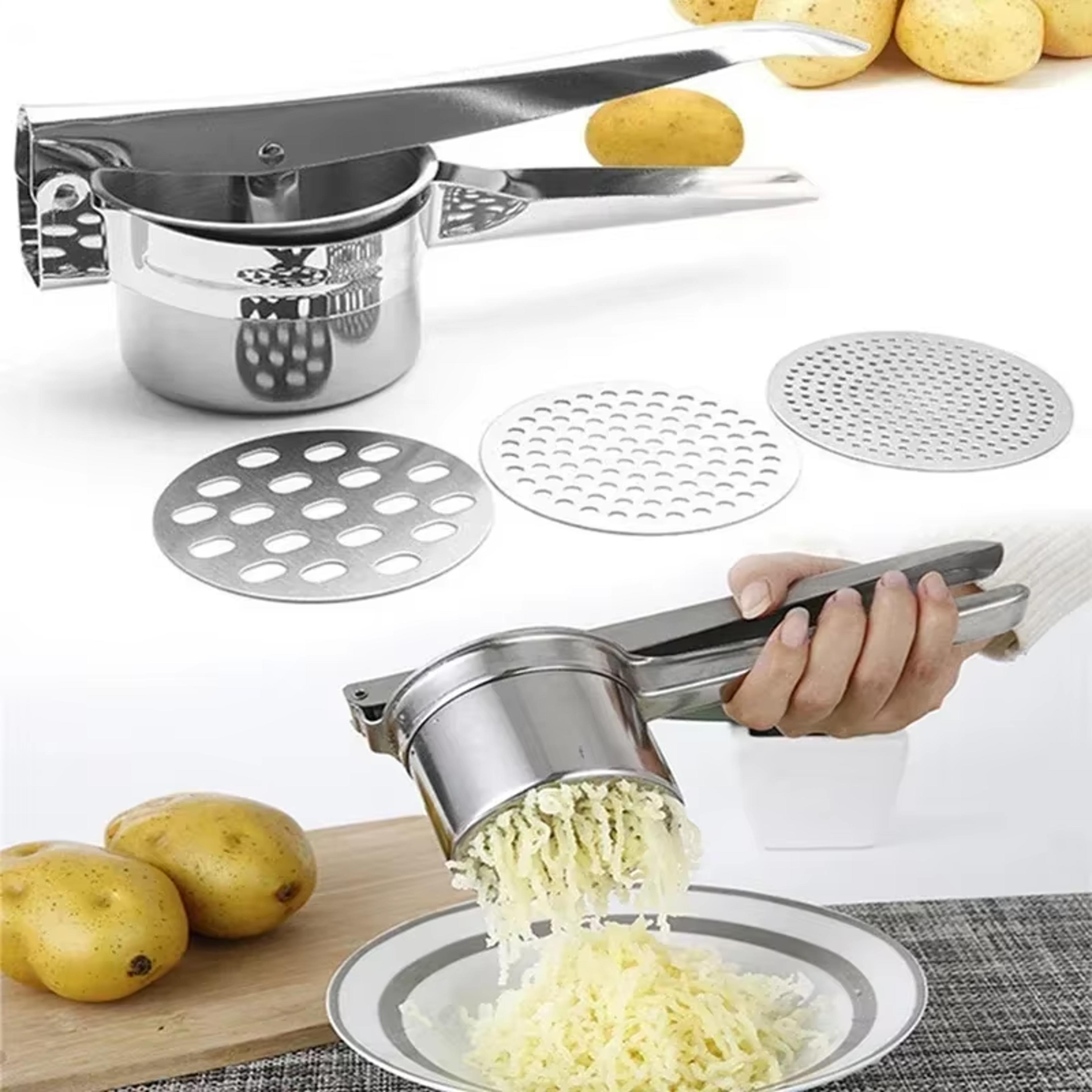stainless steel masher & ricer press for perfect mashed potatoes, puree, and fruit juicing multi-use kitchen tool