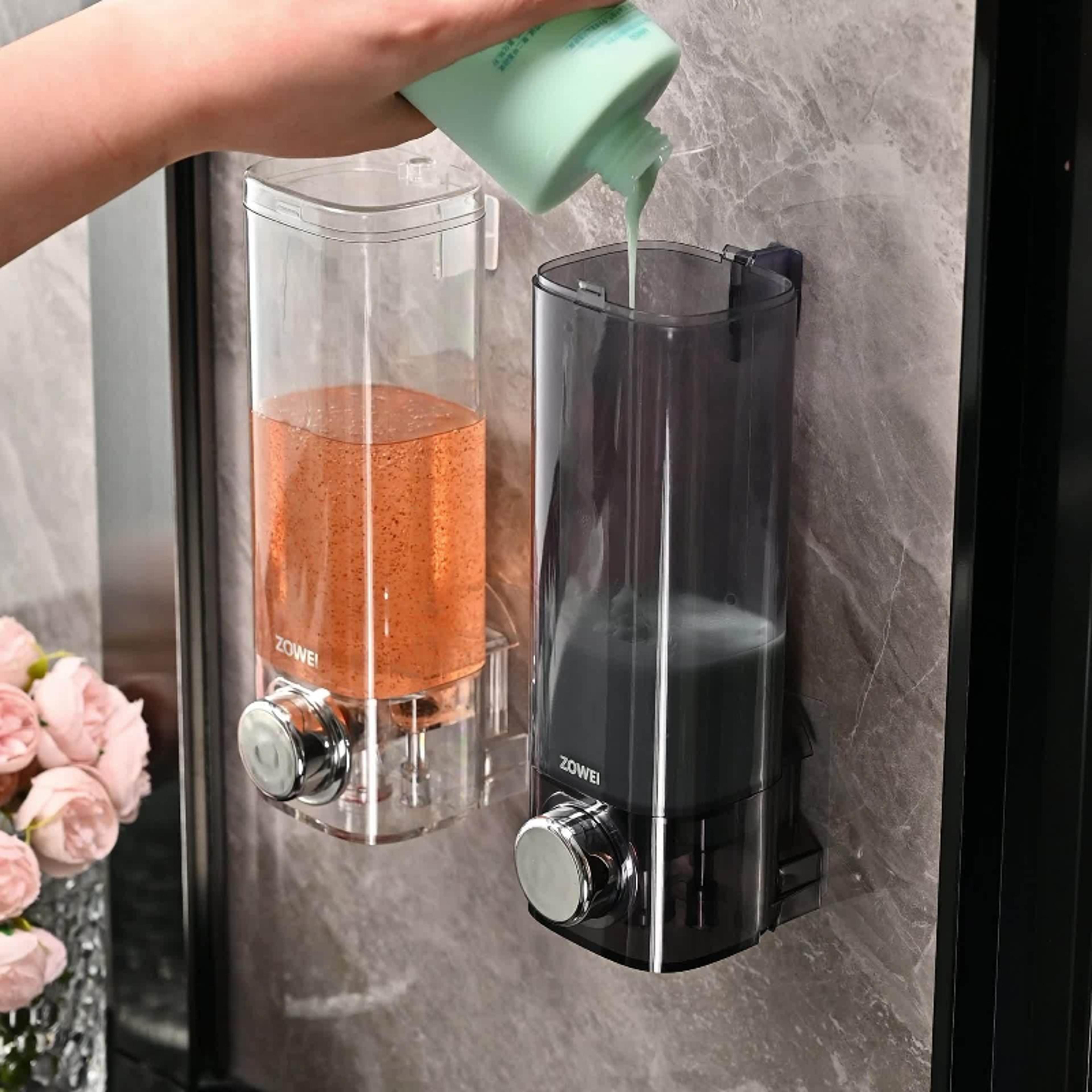 wall mounted soap dispenser with no drilling installation, bathroom & kitchen storage organizer