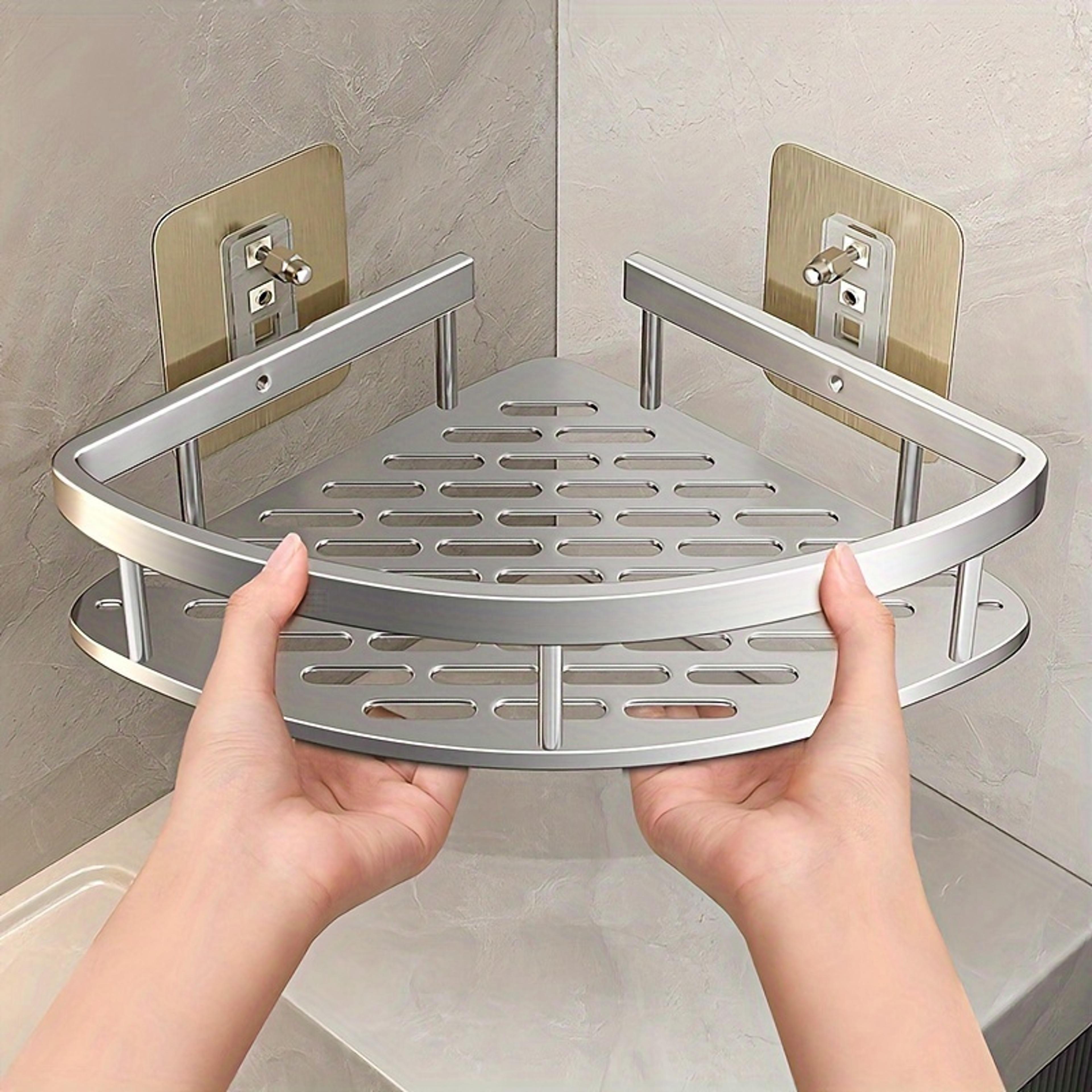 stainless steel tension mounted shower caddy wall corner shelf for bathroom storage & toiletries organizer