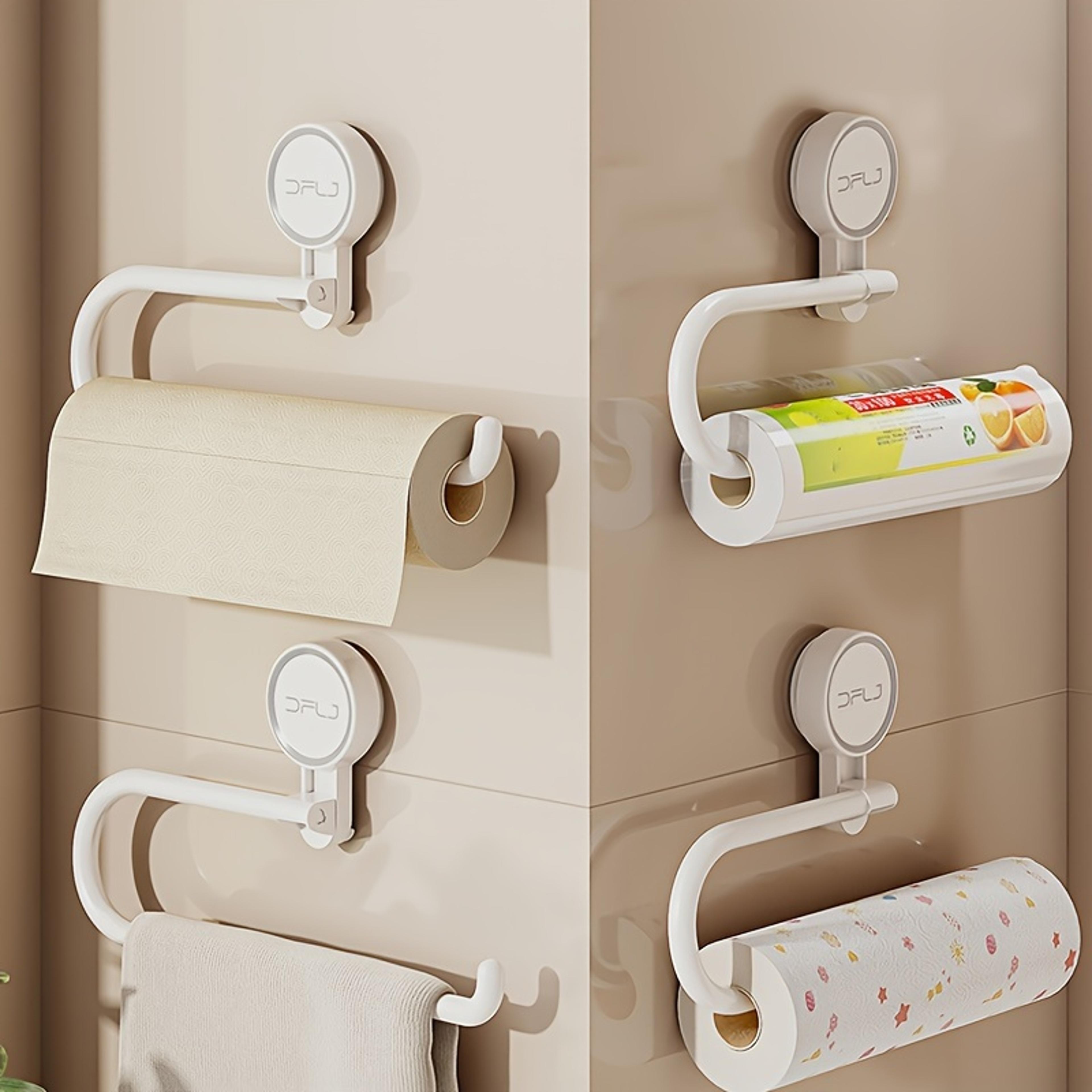 non-drilling suction cup tissue, towel & plastic film storage rack for kitchen & bathroom