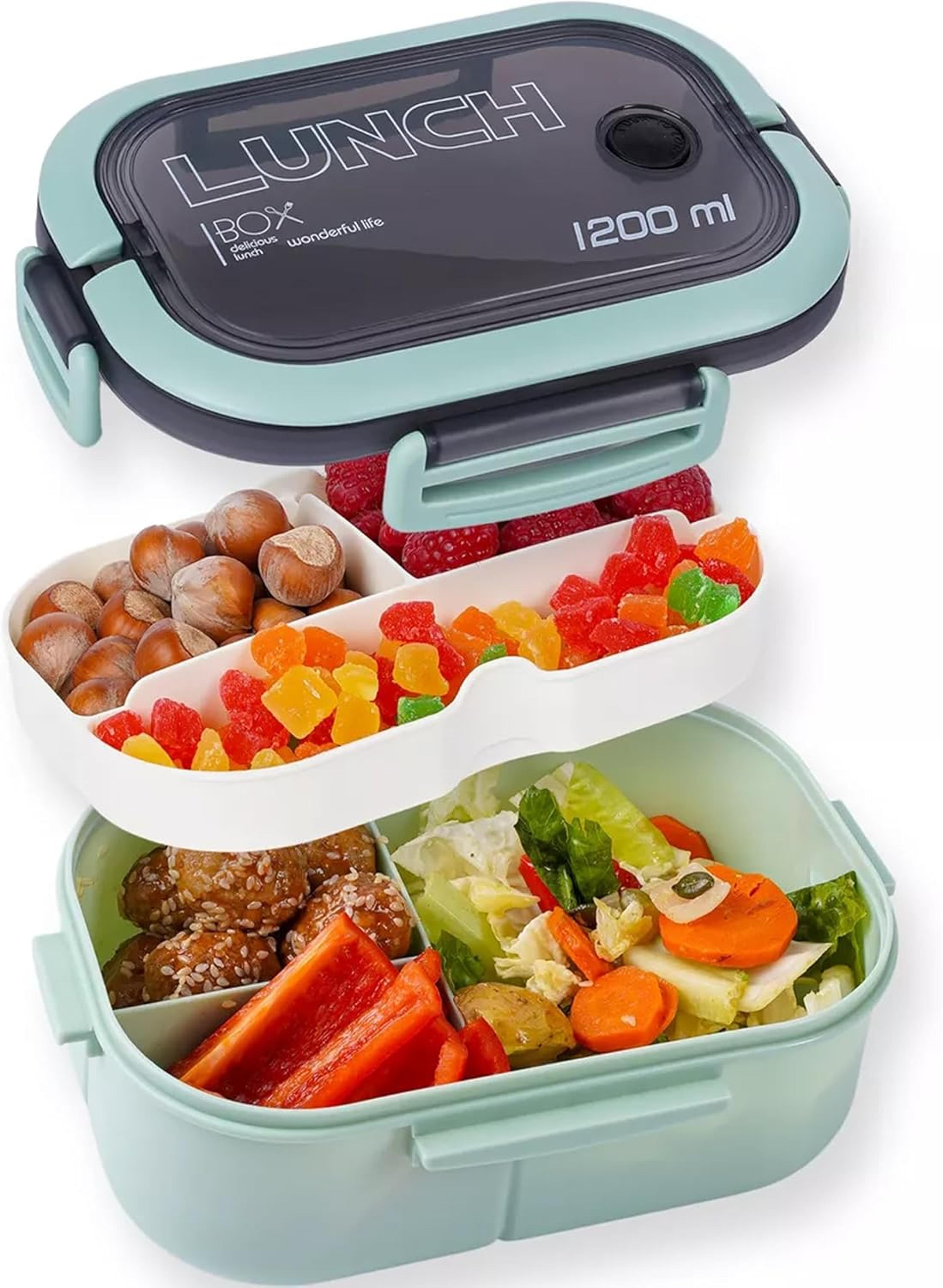 leakproof double layer lunch box with handle, snack box and cutlery set bpa free, microwave/dishwasher safe