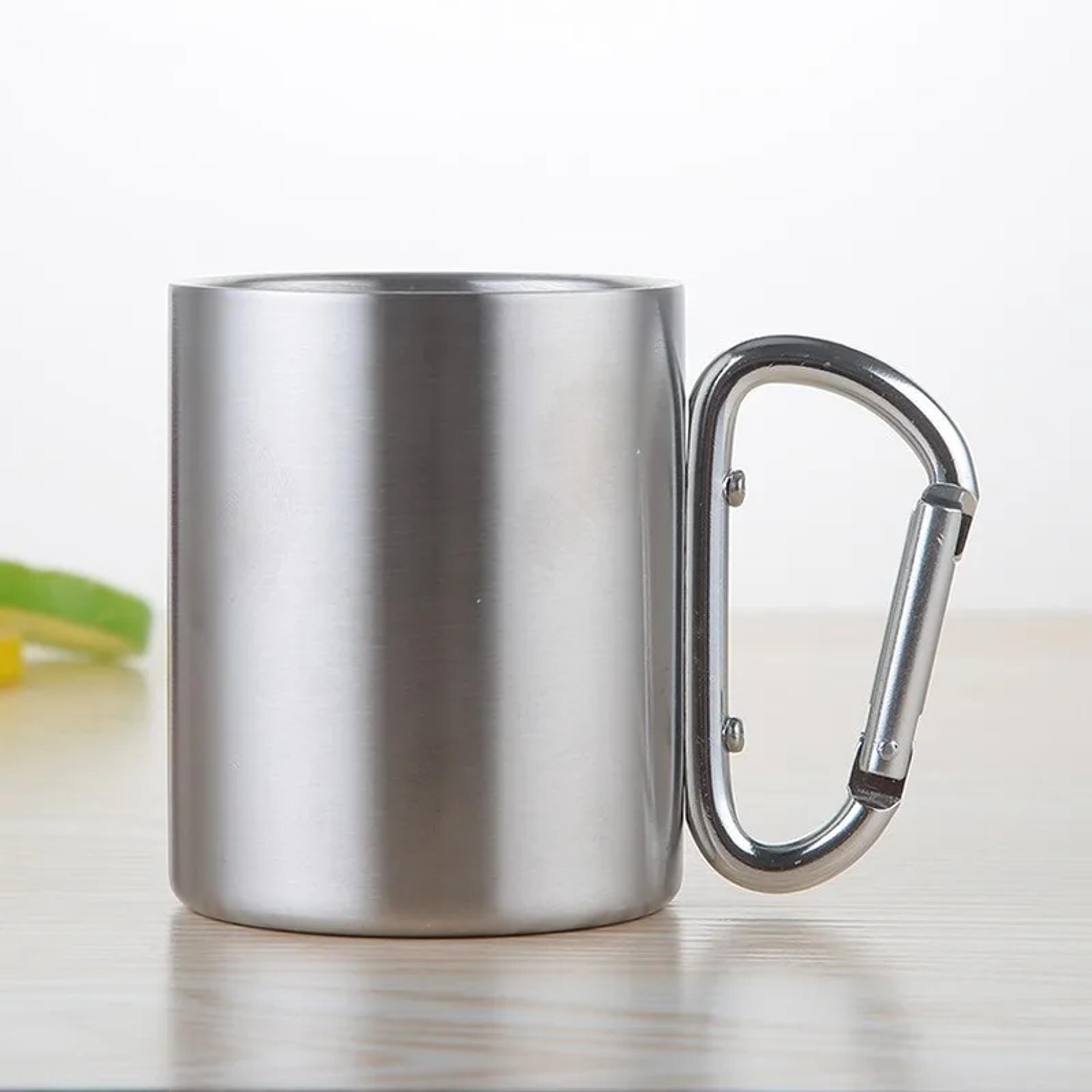 portable stainless steel travel mug with carabiner hook outdoor camping & hiking cup