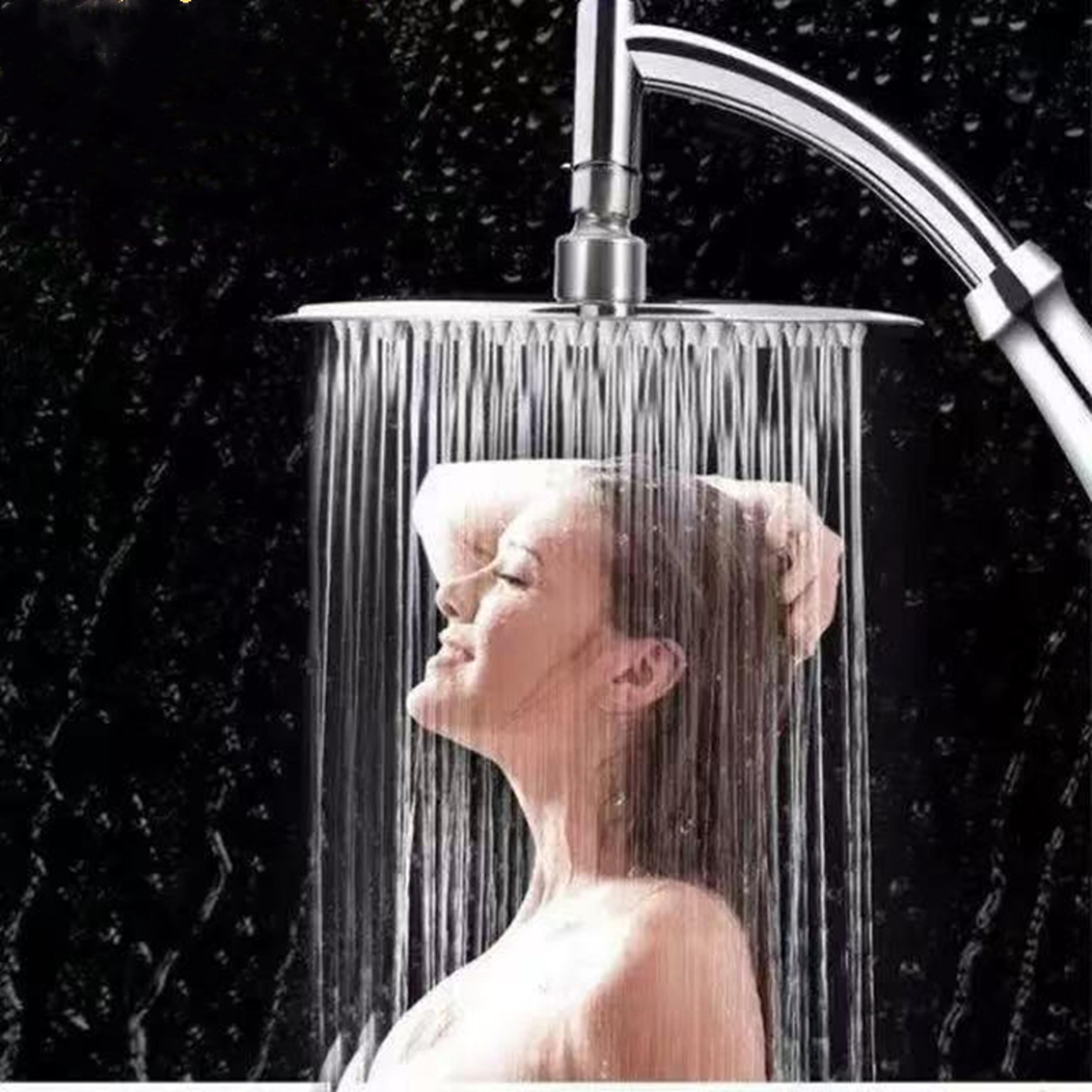 high pressure rainfall shower head with stainless steel square head and curved shower head extender