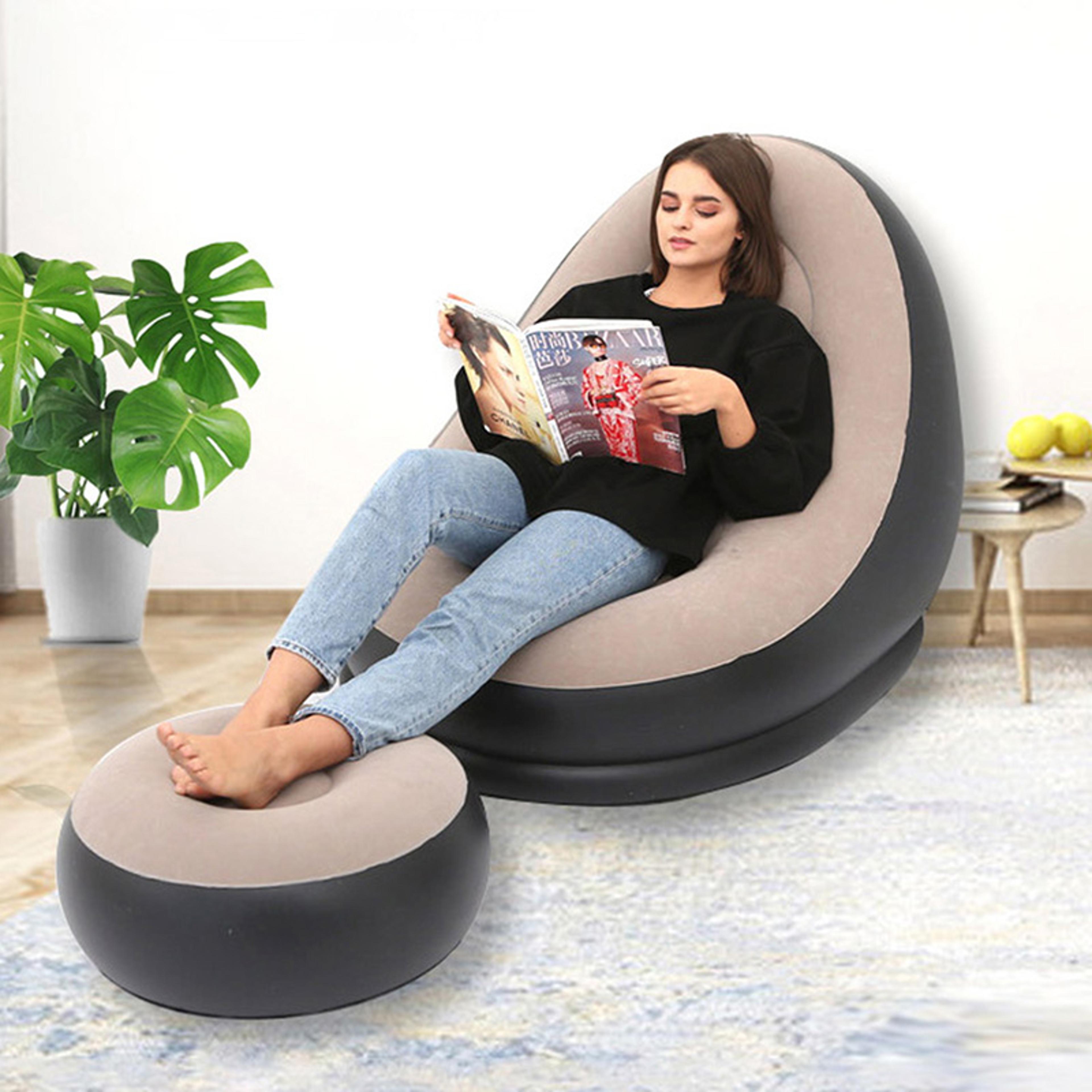 portable inflatable sofa chair soft flocked inflatable lounge chair foldable lazy air sofa for indoor outdoor relaxing
