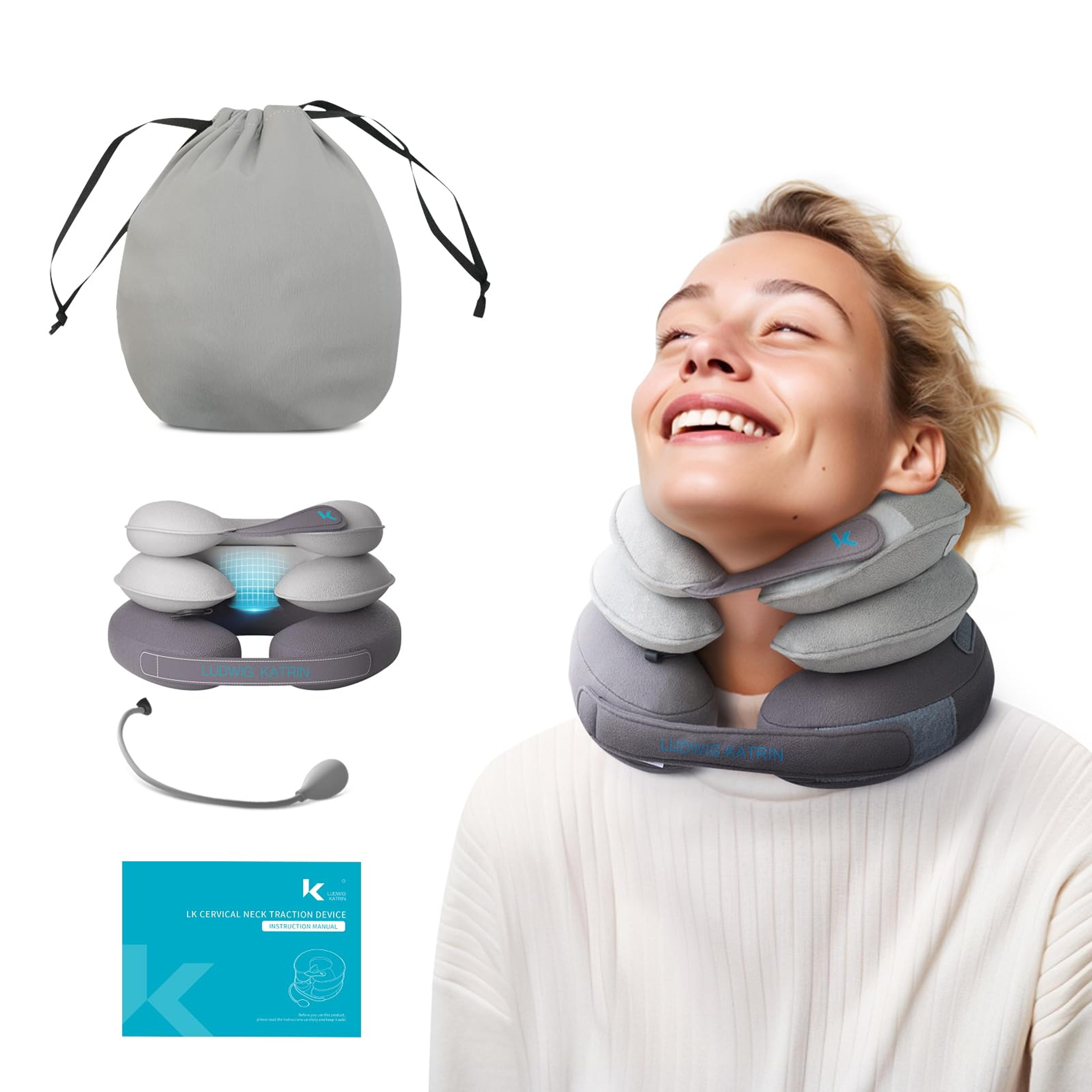 cervical neck traction device inflatable neck stretcher pillow for instant neck decompression & support brace for home