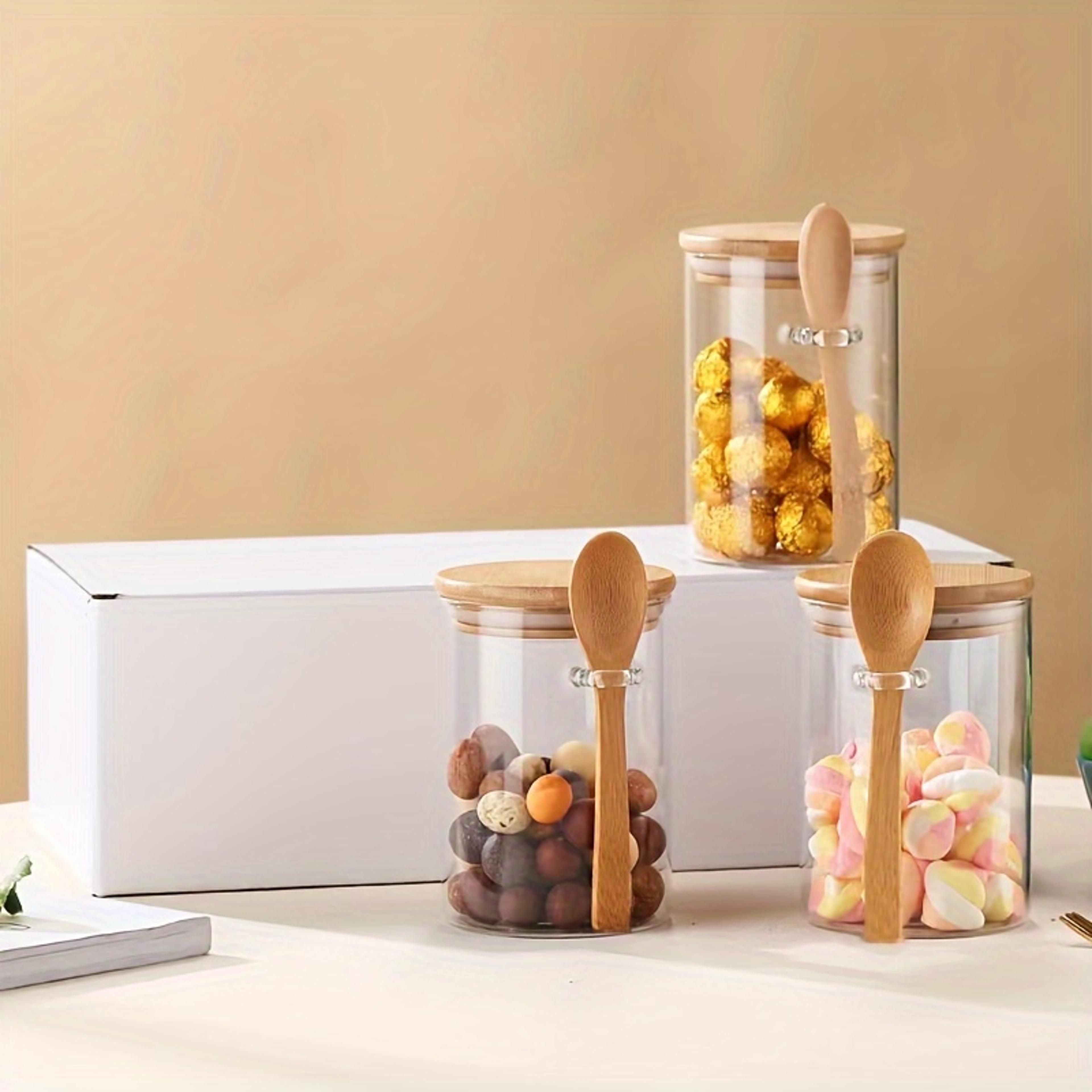 glass storage jar with sealed bamboo lid & spoon elegant candy & biscuit jar