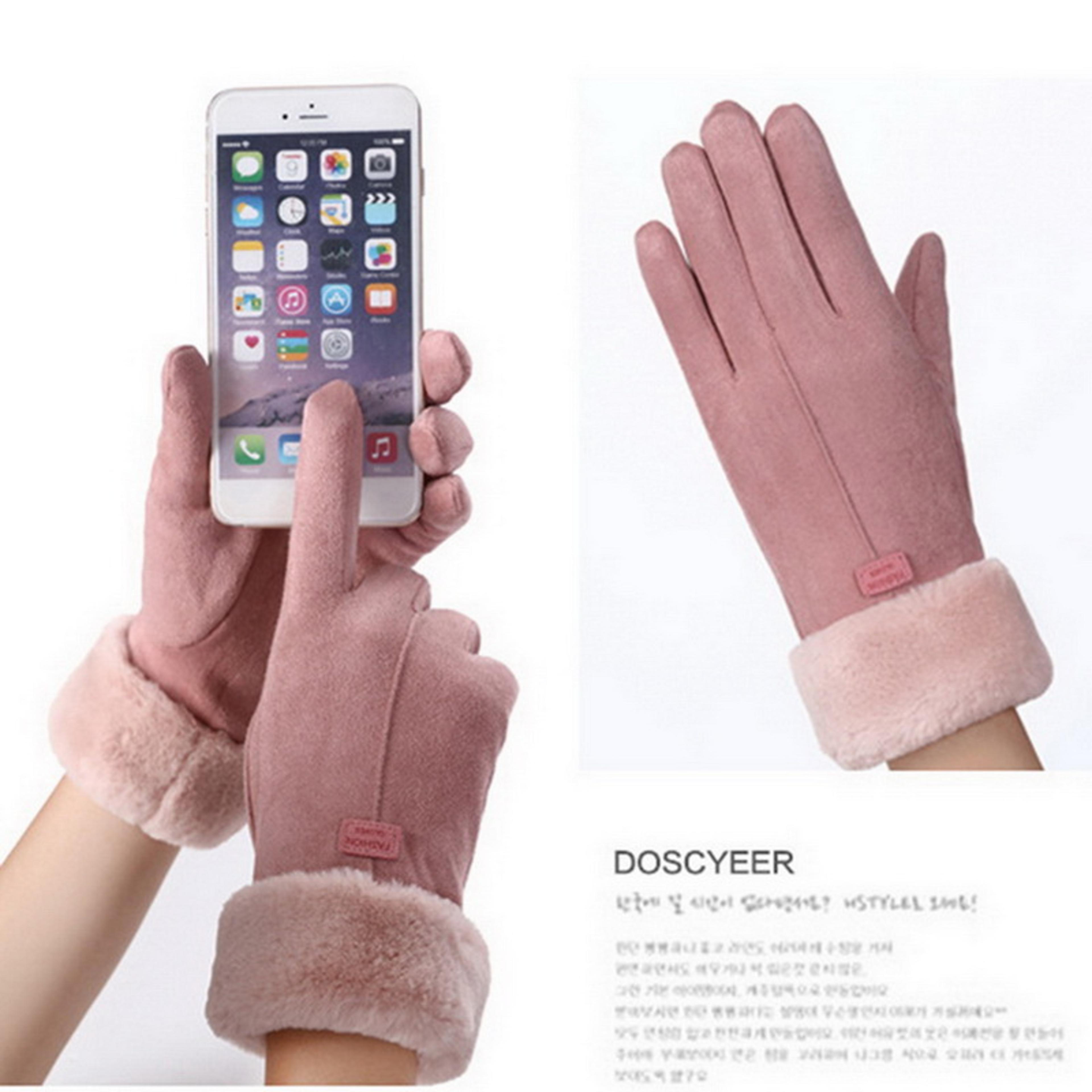 womens winter suede gloves touchscreen warm driving & cycling mittens plush outdoor sports gloves for ladies