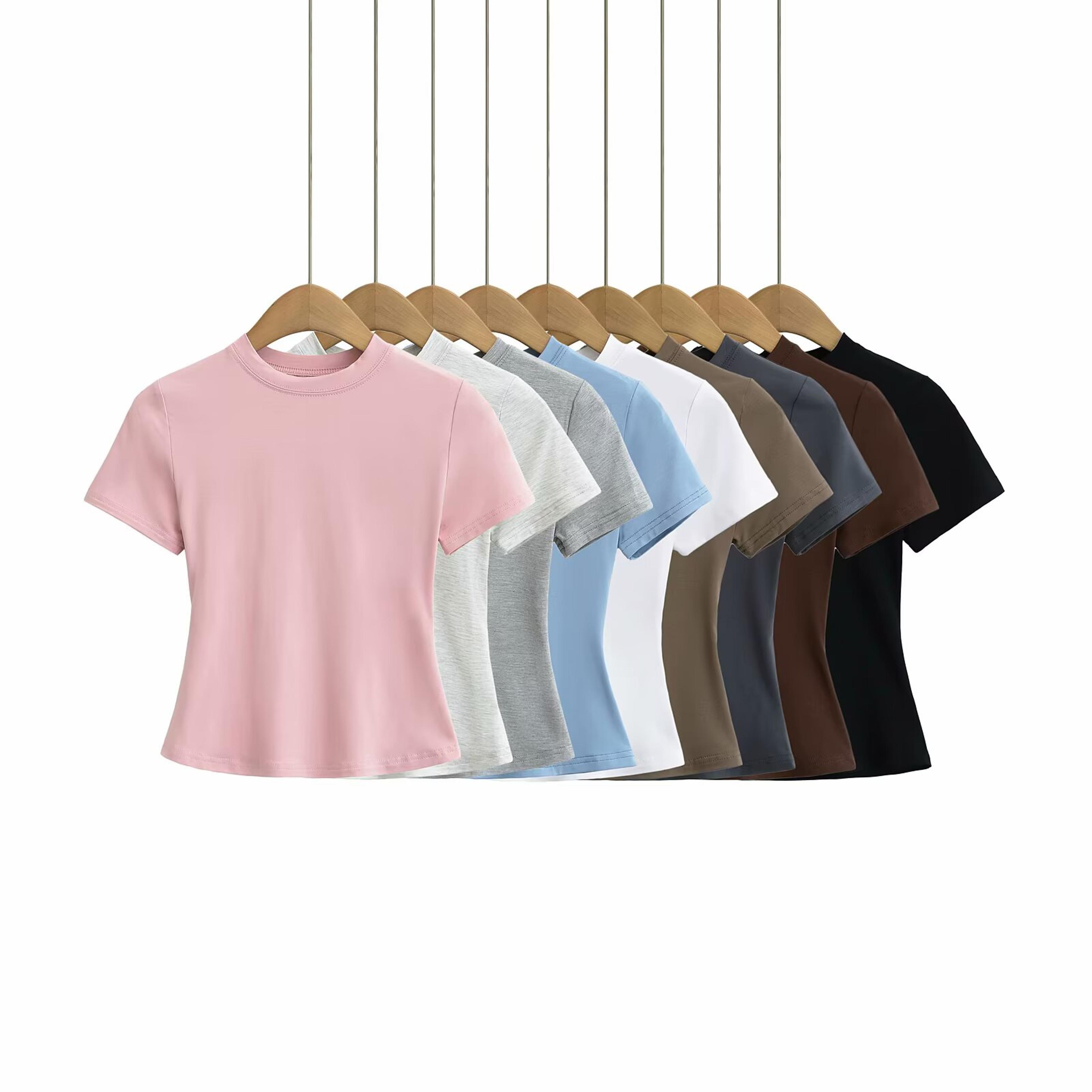 sexy slim fit casual t-shirt for women trendy solid color short-sleeve fashion top