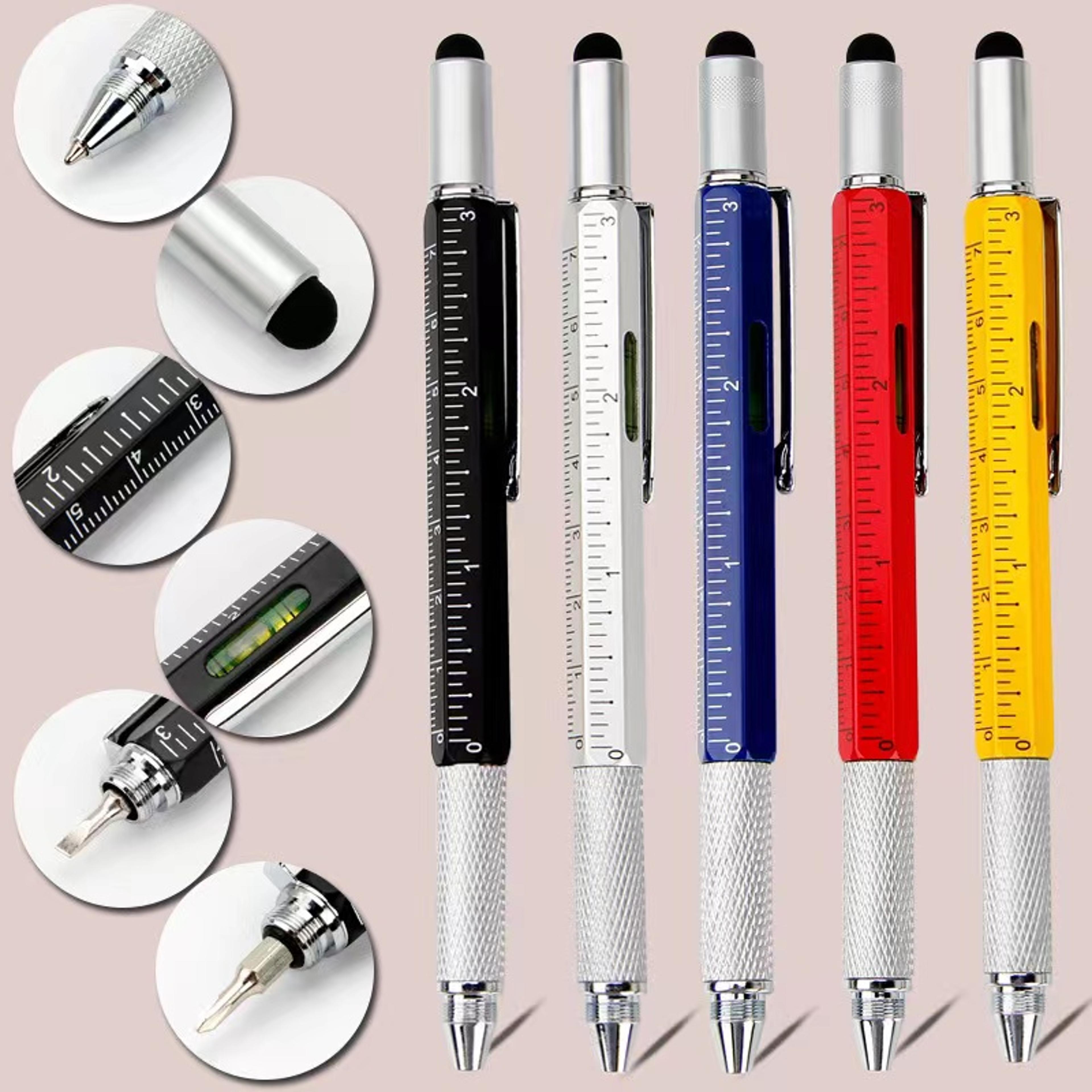 multifunction ballpoint pen with ruler, screwdriver, stylus, and spirit level