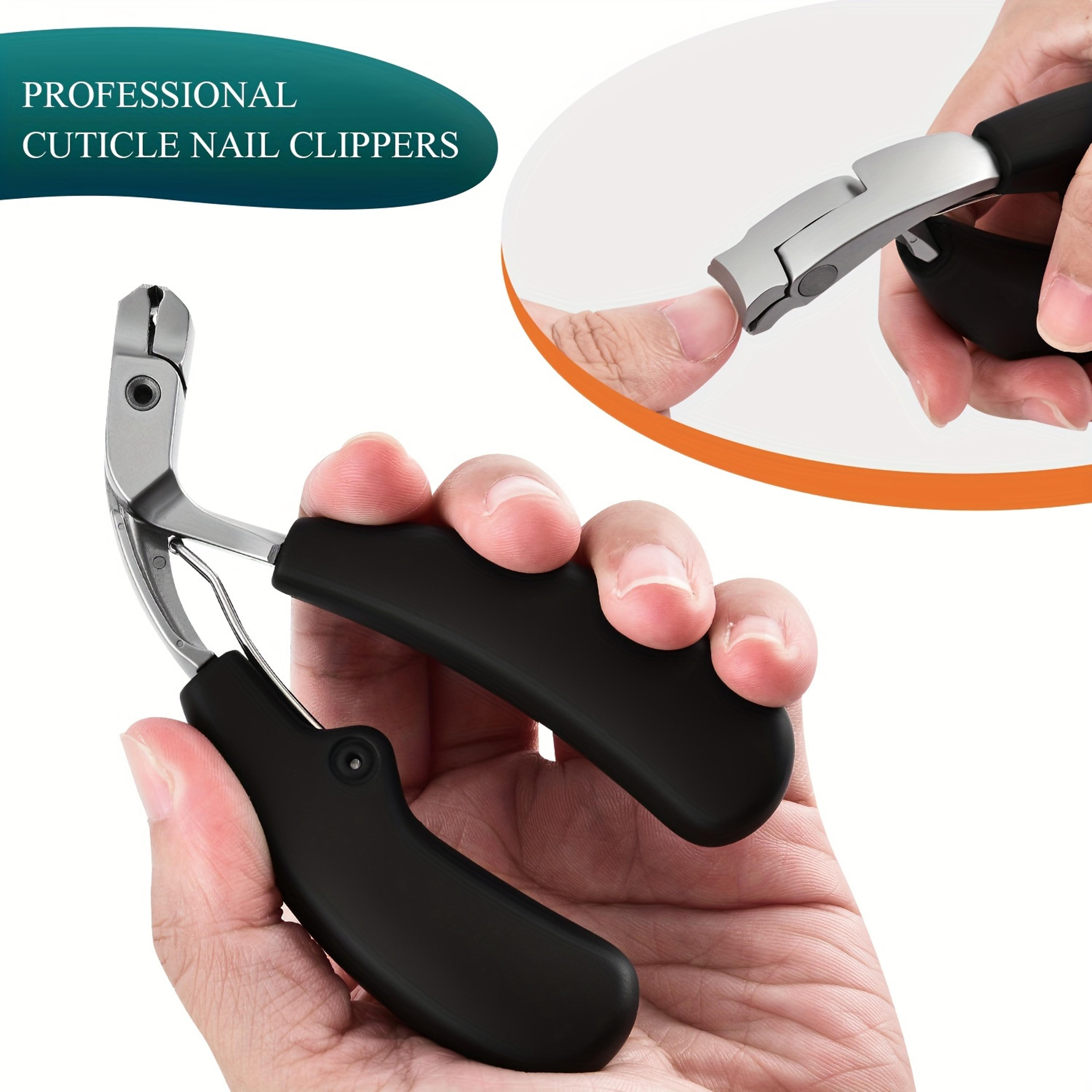 heavy duty curved nail clippers for thick toenails with large opening and anti-splash storage.