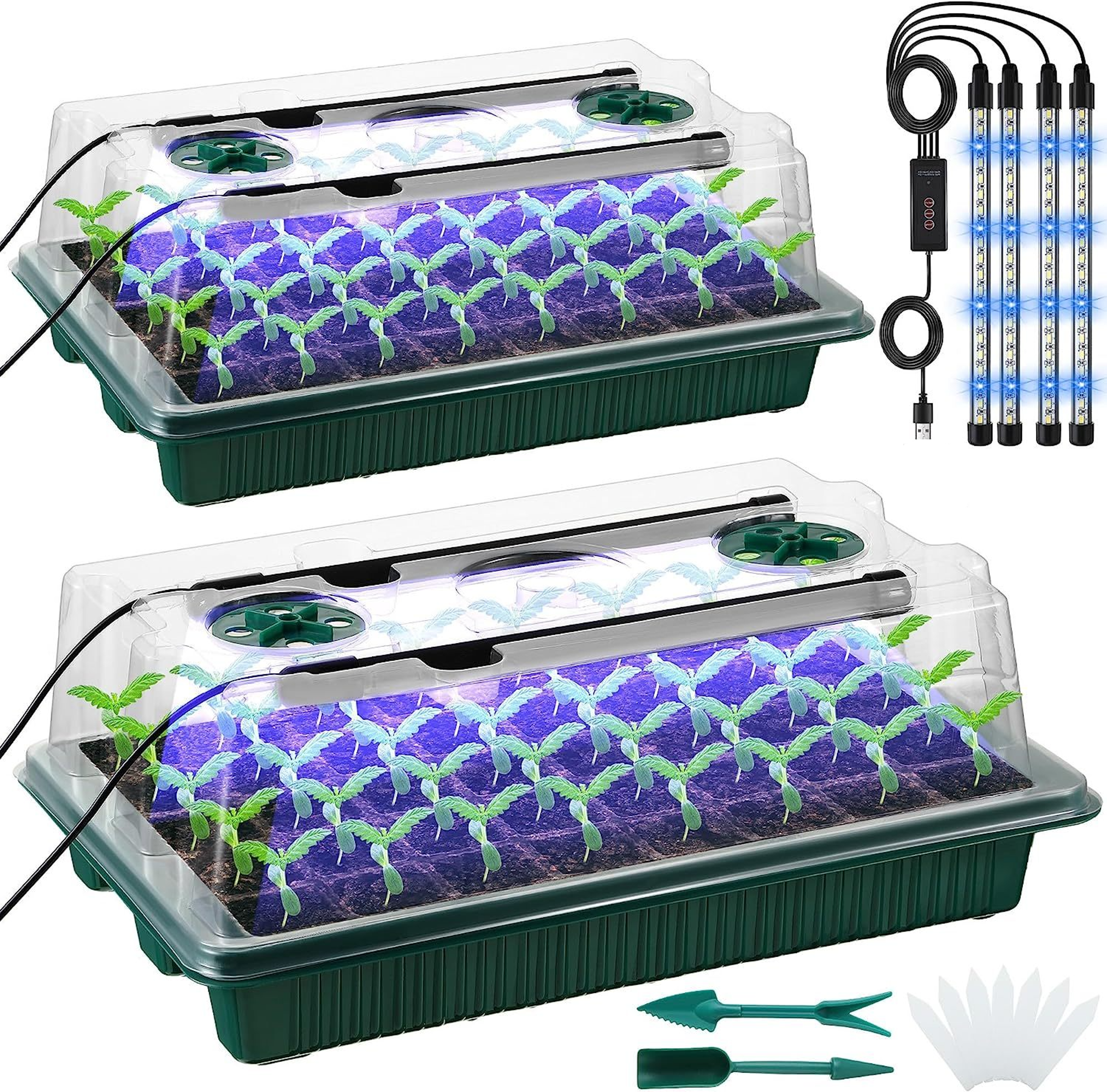 trays with high dome germination kit led grow lights, smart timer, modes for home gardening