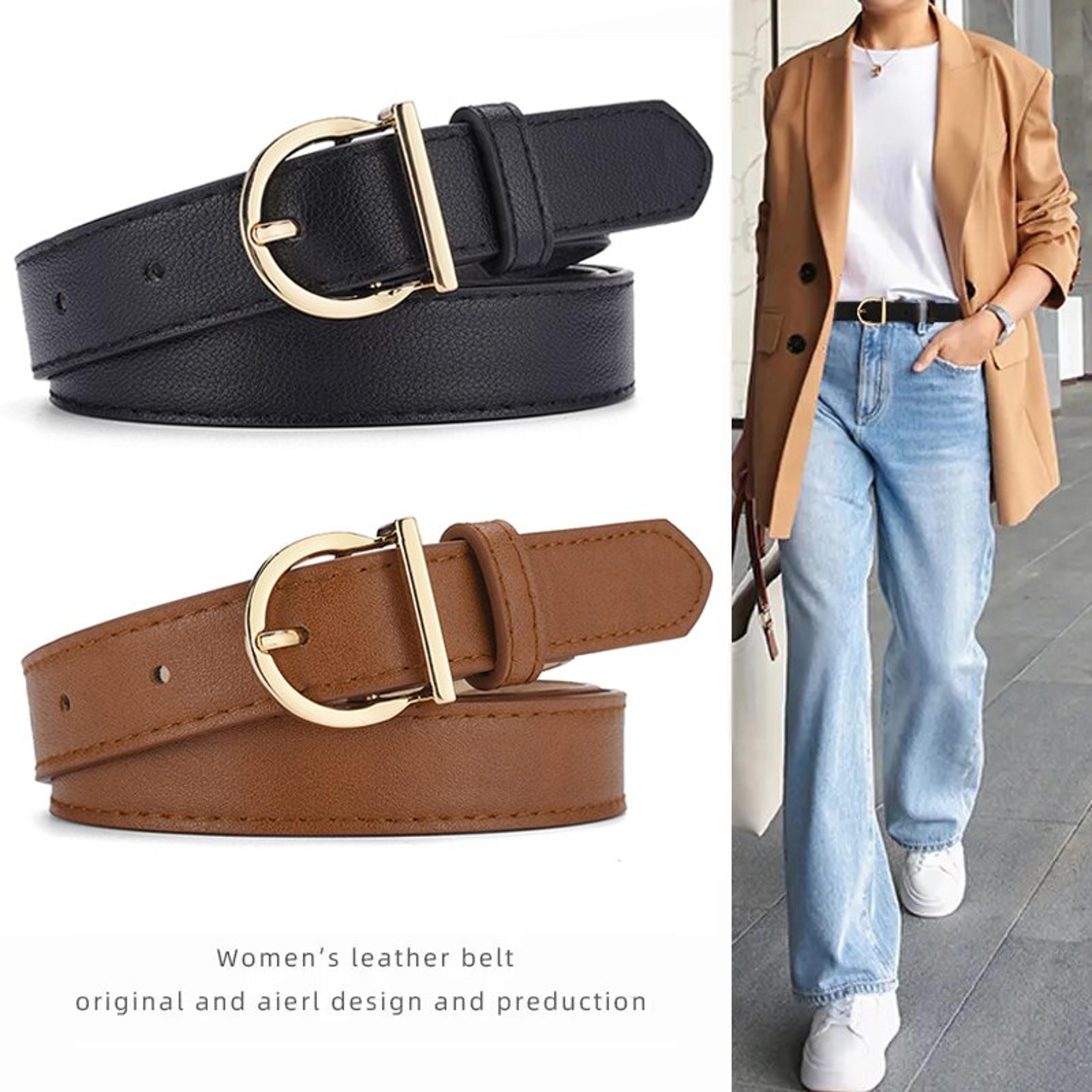 womens luxury pu leather belt with pin buckle fashionable, soft & versatile